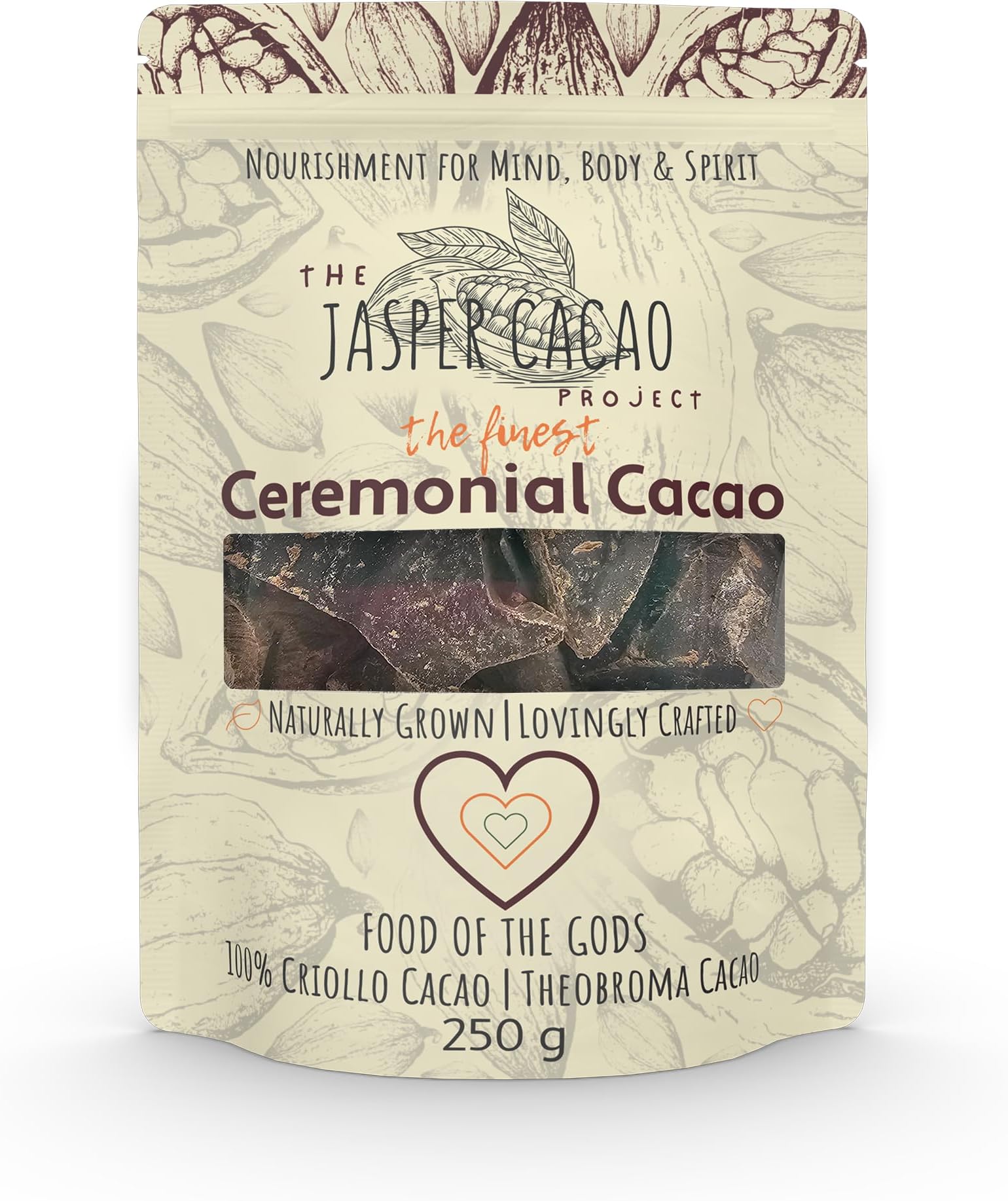Peruvian "Criollo" Ceremonial Grade Cacao from the Asháninka tribe - 100% pure & raw cacao paste - Support Health & Healing - by The Jasper Cacao Project (250 Grams)