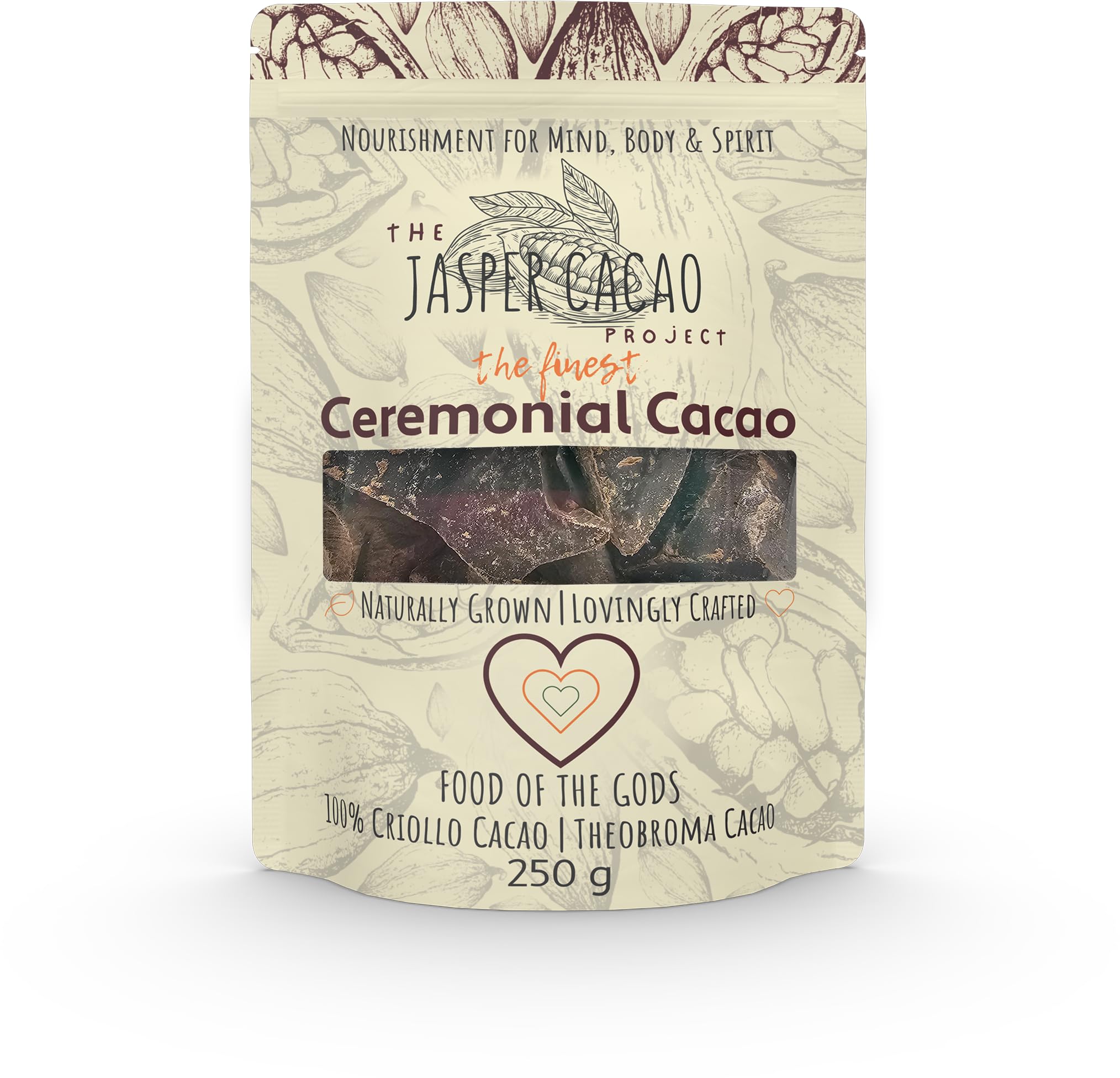Peruvian "Criollo" Ceremonial Grade Cacao from the Asháninka tribe - 100% pure & raw cacao paste - Support Health & Healing - by The Jasper Cacao Project (250 Grams)
