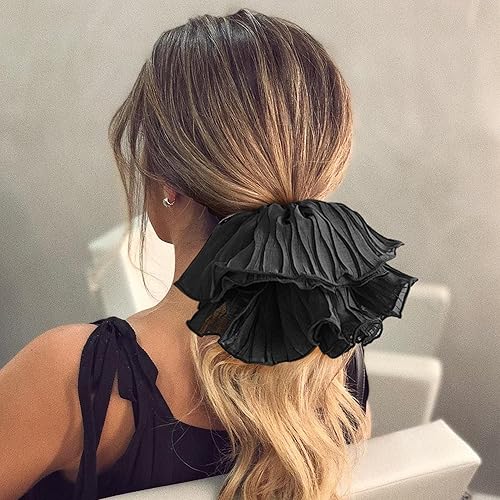 Miniatura 6 de 1 paquete de coleteros de malla de gran tamaño para mujer, elegantes coleteros de encaje negro o blanco para un aspecto moderno, soportes elásticos