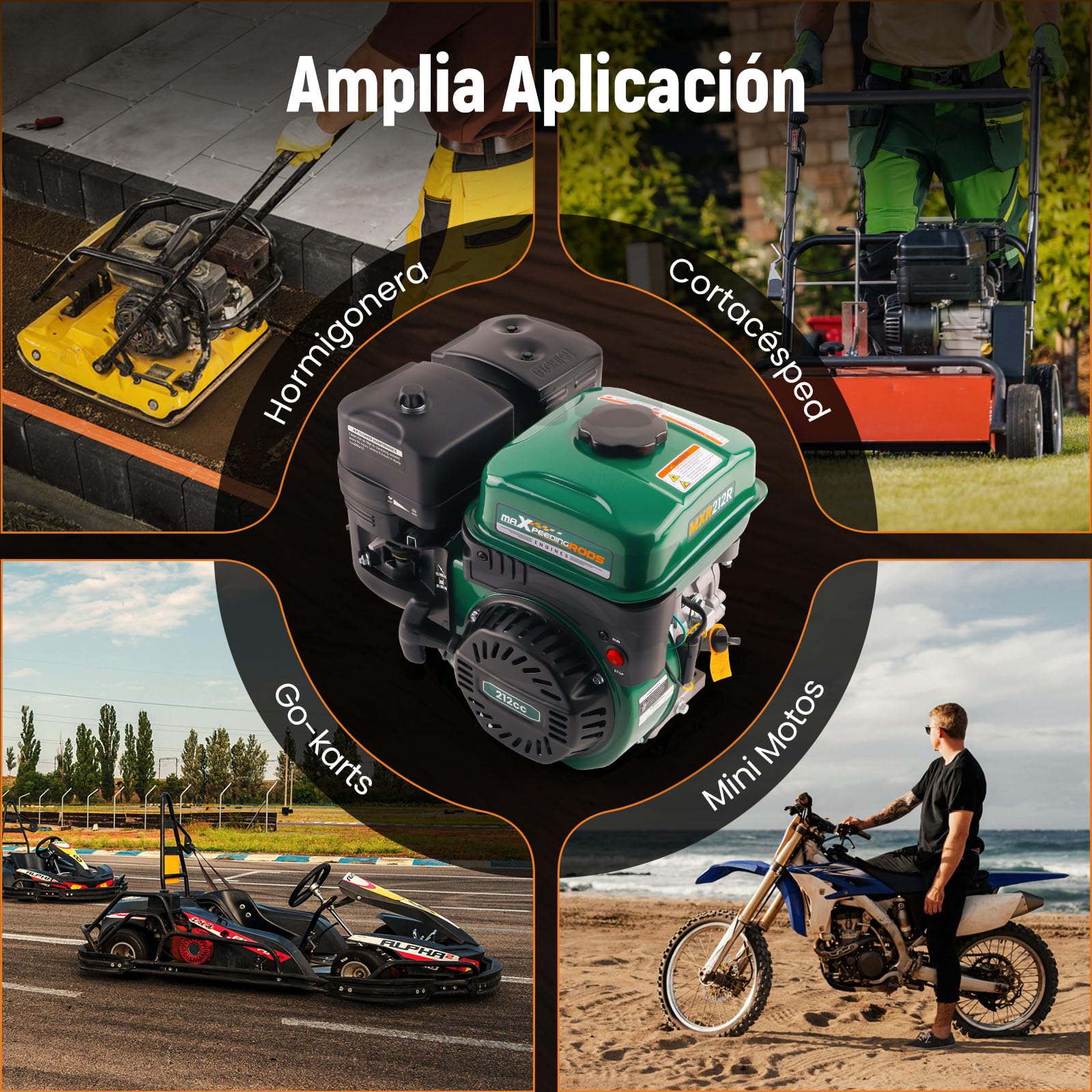 maXpeedingrods Motor de Gasolina de 7 CV 212 cc, Motor 4 Tiempos OHV con Eje de 19 mm Ø,1 Cilindro, Arranque Manual, Refrigerado por Aire, Apta para Karting, Bicicleta,Compresores
