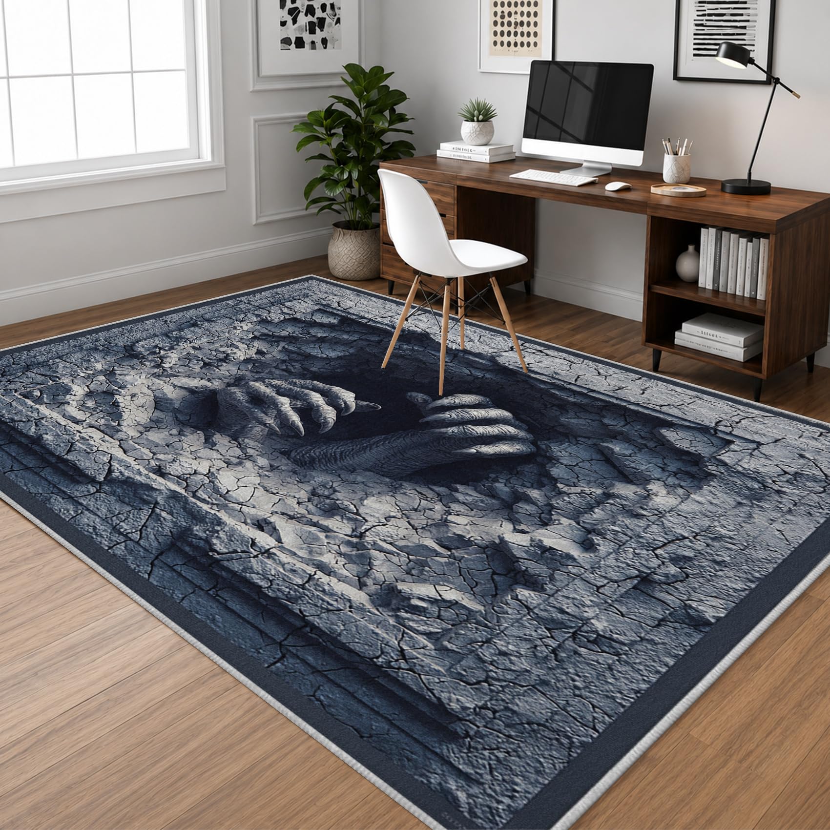 Tapis Salon Illusion d'optique 3D 150x210 Grand Tapis Gothique Gris