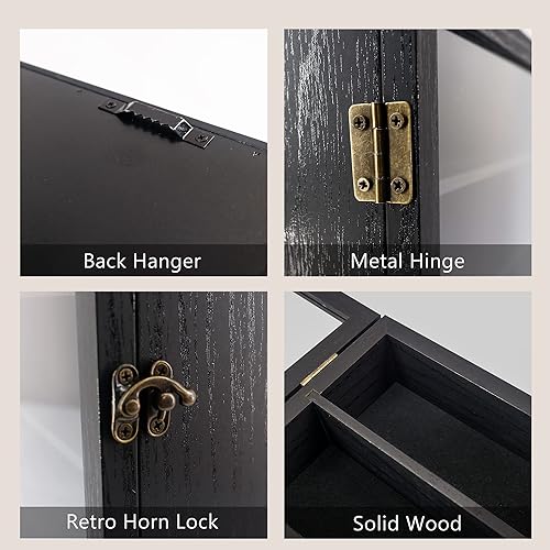 Miniatura 5 de Vitrina de 11 x 14 pulgadas con estantes ajustables, color negro, caja de sombra de memoria de 4 niveles para pared, estante profundo de madera para