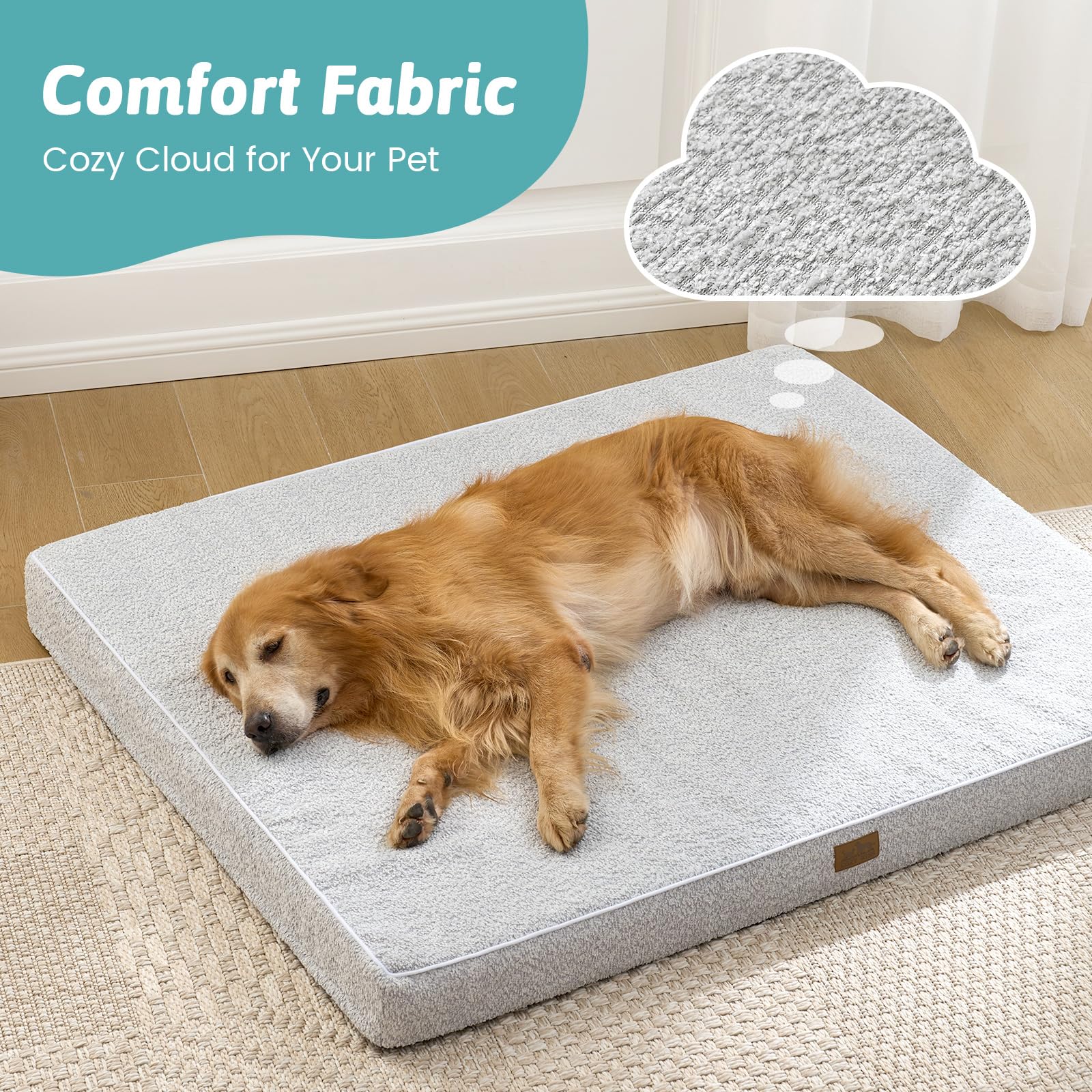 Lit Orthopédique Cozy Kiss pour Très Grands Chiens, Housse Amovible et Lavable, Doublure Imperméable, Base Antidérapante XXL 137x111x10 cm Gris