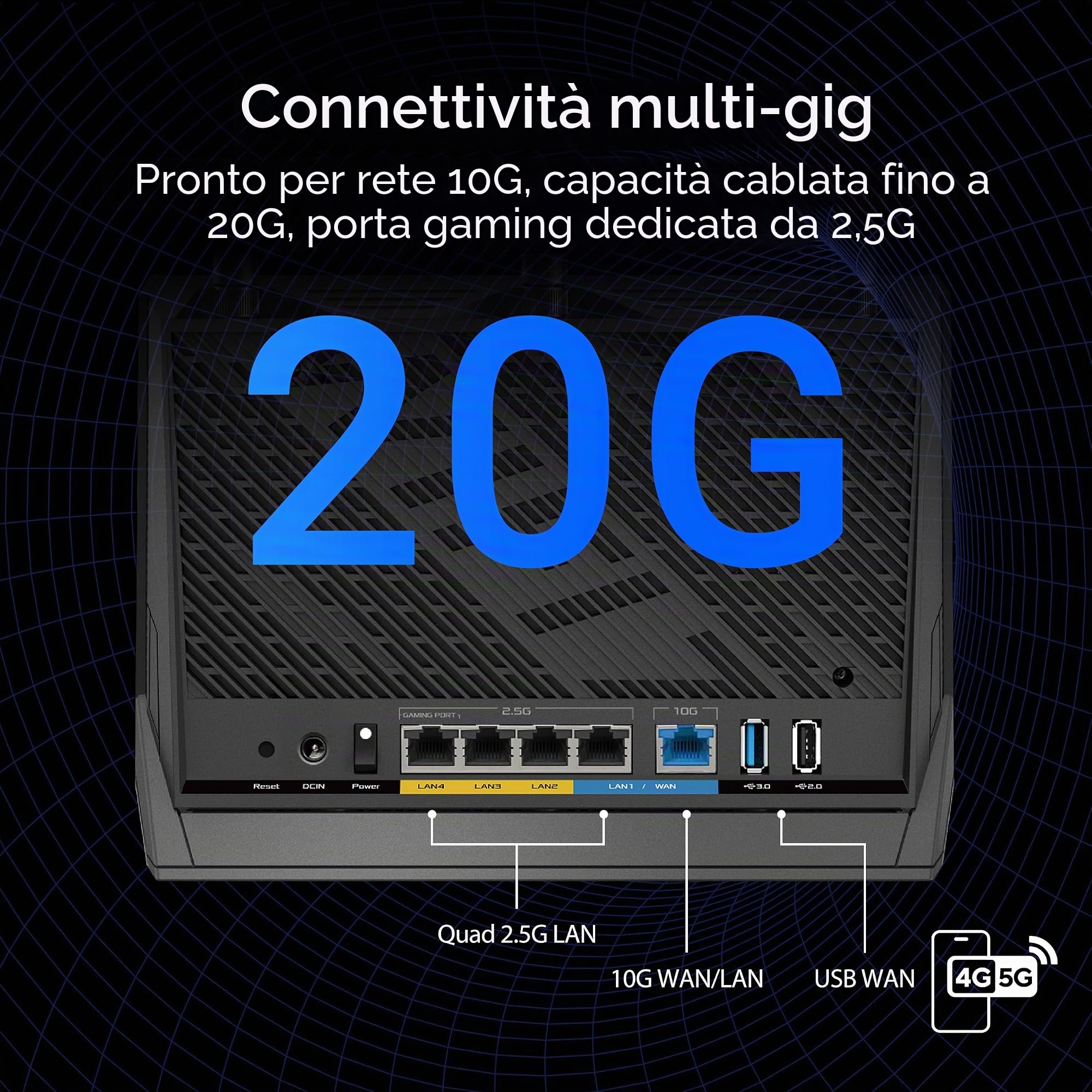 ASUS RT-BE86U BE6800 Router Wi-Fi a doppia banda, supporta 4096-QAM, MLO, riconoscimento KI-WAN, AiMesh, sicurezza di rete senza abbonamento e funzioni VPN complete, Guest Network Pro, Gaming
