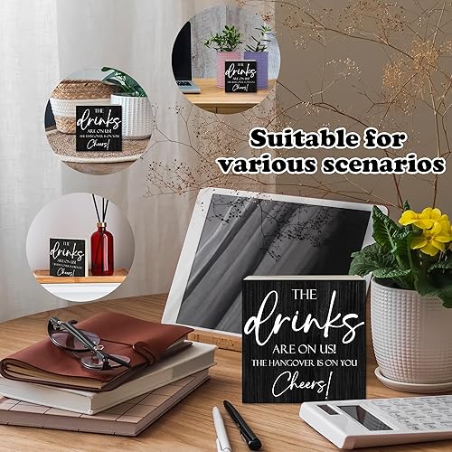 Miniatura 3 de Letrero de barra de madera de 5 pulgadas, letreros de barra para decoración de bares del hogar para el hogar, The Drinks Are On Us! The Hangover Is