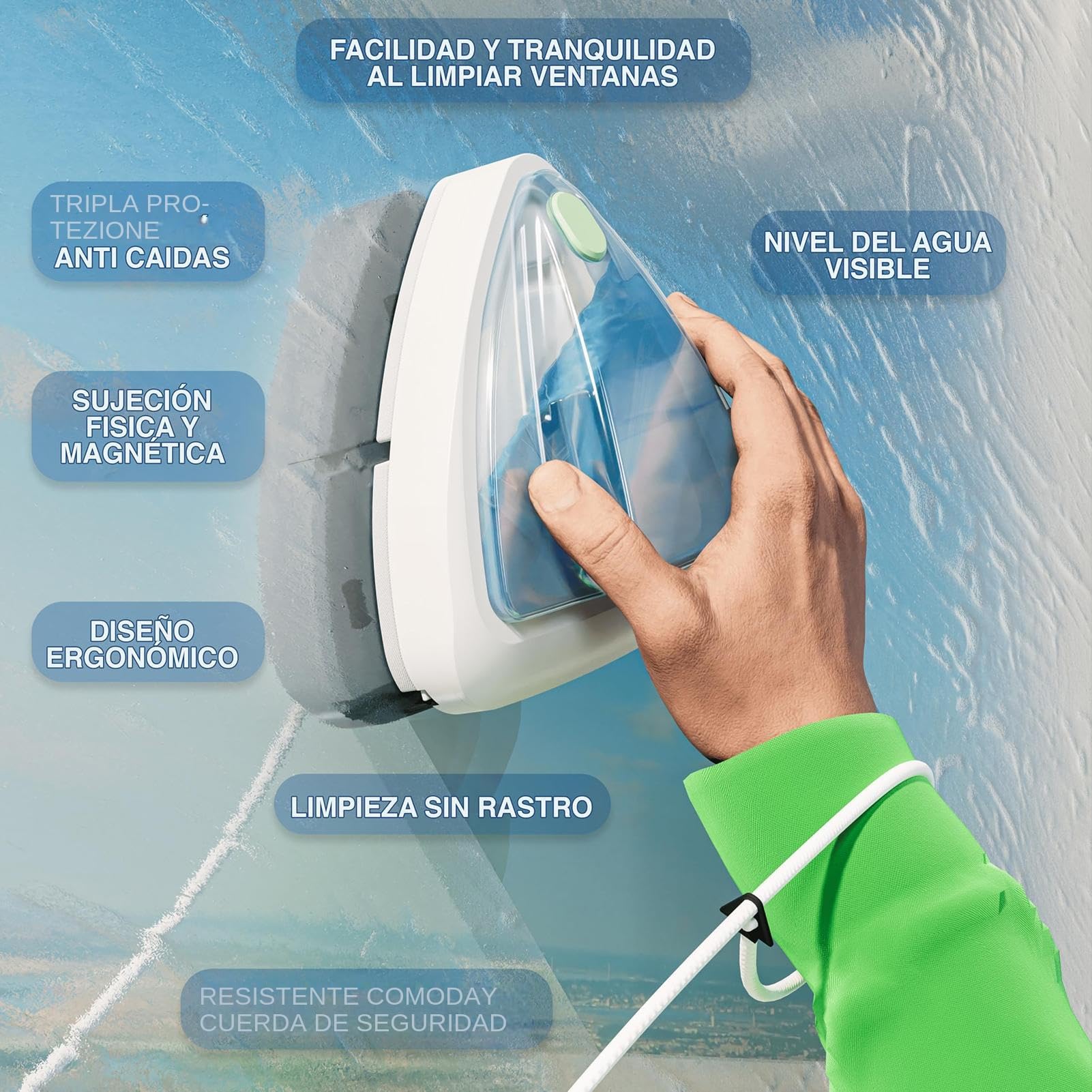 Limpiacristales Magnético De Doble Lado: Cepillo, Diseño Magnético con | Agarre , Cuerda De Seguridad Incluida | Dispositivo Para La Limpieza Del Parabrisas Exterior Para Coches, Apartamentos
