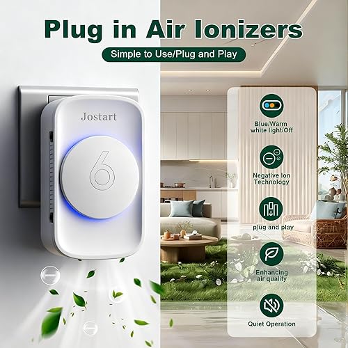 Miniatura 2 de Ionizadores de aire para el hogar (paquete de 3), filtro de aire de iones negativos, ambientadores de enchufe silencioso para dormitorio, oficina,
