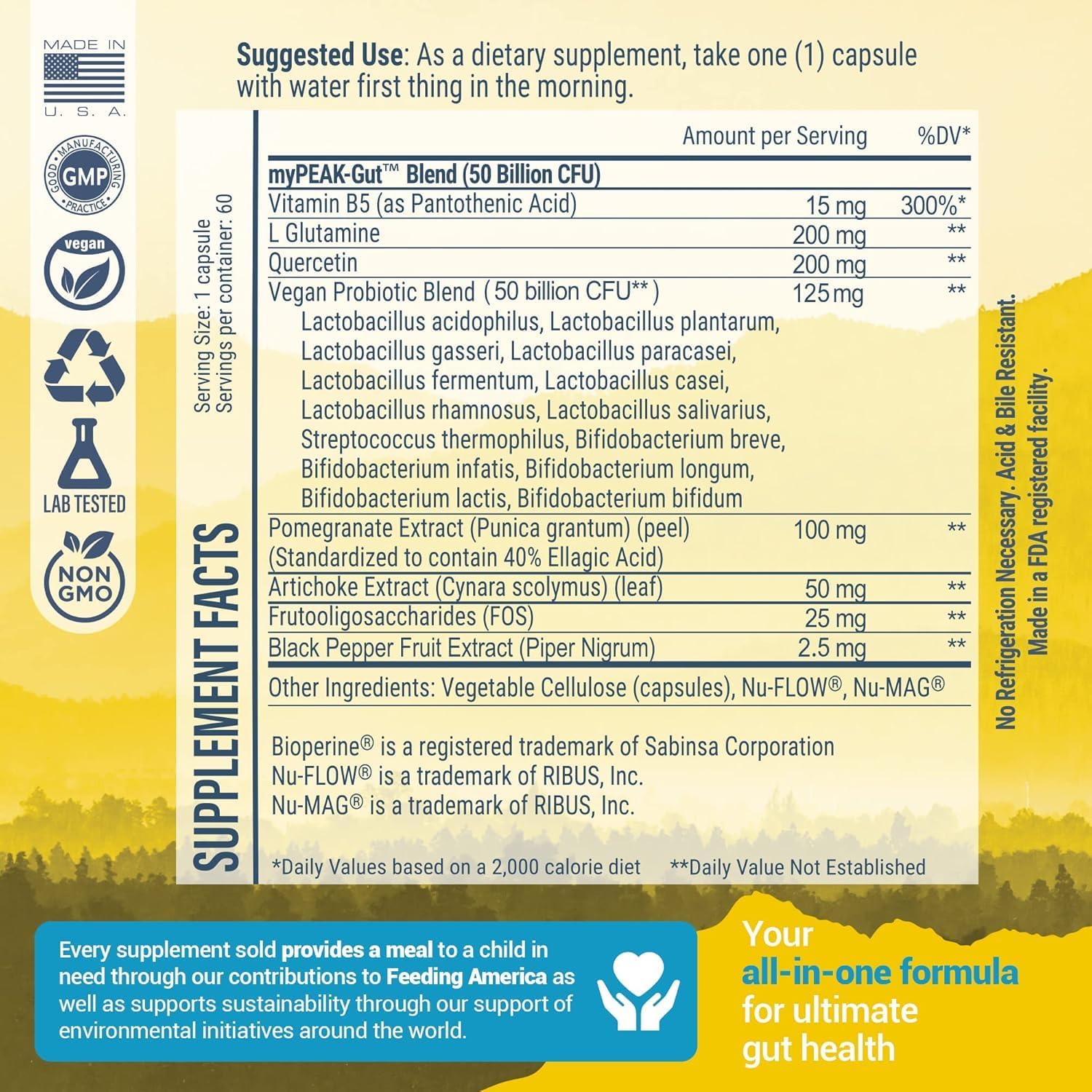 myPEAK PeakBiotic: The Ultimate Vegan Synbiotic with 50 Billion CFU Probiotics Prebiotics Postbiotics Modbiotics and Gut Lining to Enhance Digestion, Skin, and Mood with 2-Month Supply, 60 Capsules