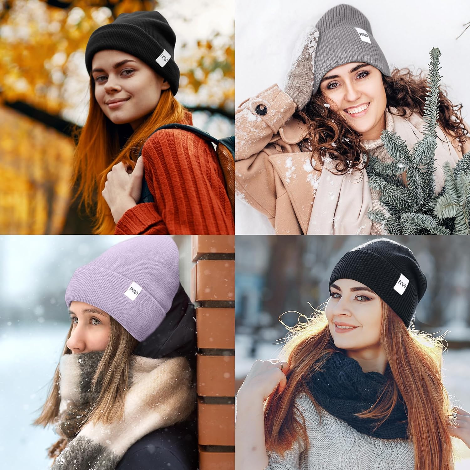 FEQO 4 Pack Satin Lined Beanie Hats Soft Silk Lined Beanies Knit Warm Cuffed Hats for Women Men - Image 7