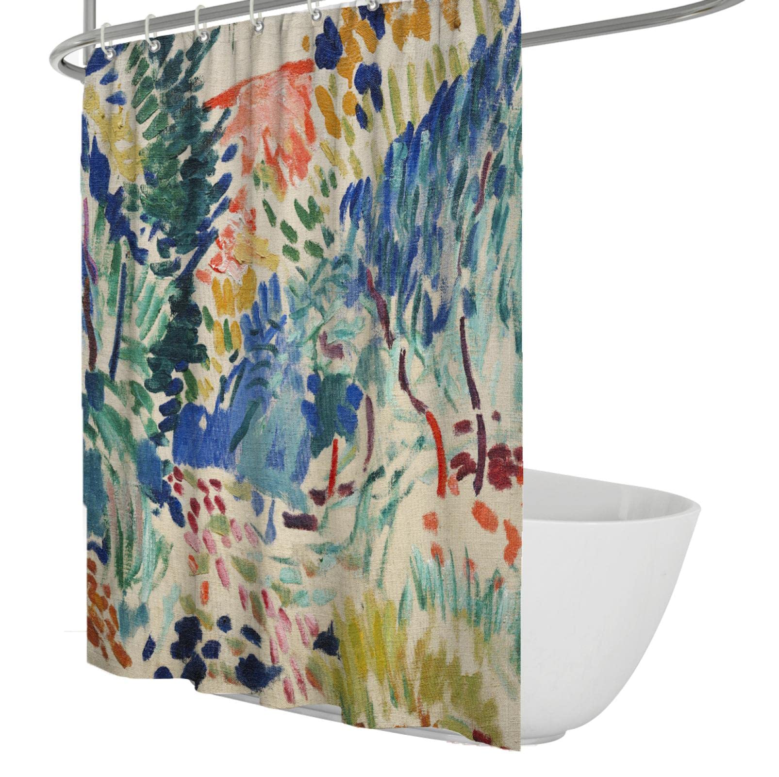 DINGSION Extra Wide Henri Matisse Shower Curtain Set Colorful Line Artwork Landscape At Collioure Polyester Fabric Bathroom Shower Curtain W180xL240cm