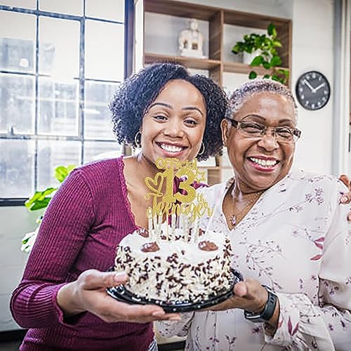 Miniatura 6 de Rsstarxi 1 paquete de 1 decoración oficial para tartas de 13 años con purpurina dorada para cumpleaños de 13 años, decoración de pastel de trece 13