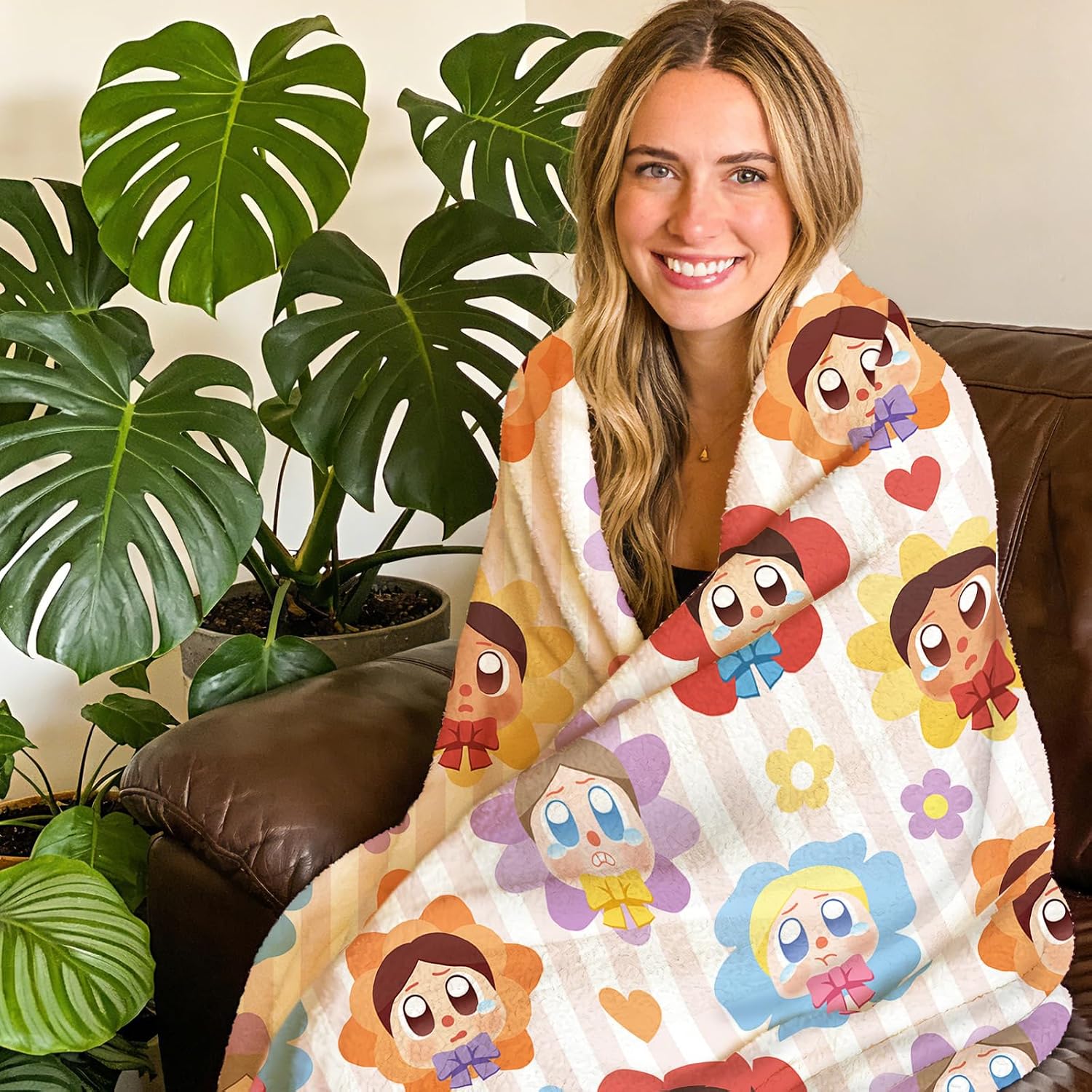 Baby Flower Flannel Throw Blanket, Cute Floral Love Hearts Gifts for Kids Girls Toddler Children Teens, Striped Nursery Soft Blankets for Bedding Sofa 50''x60''