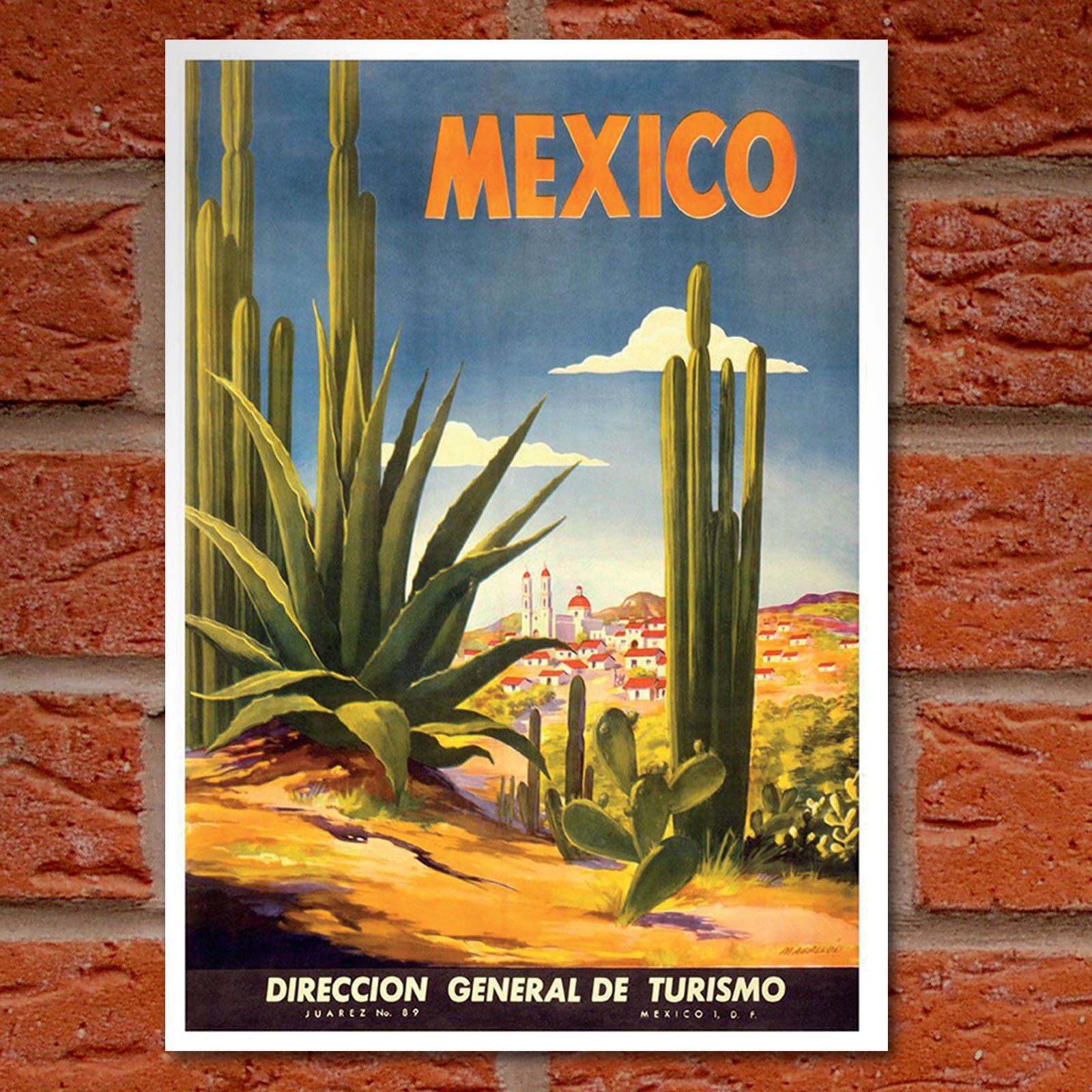 Funky Monkey House Vintage Mexico Cactus Travel Poster - A4