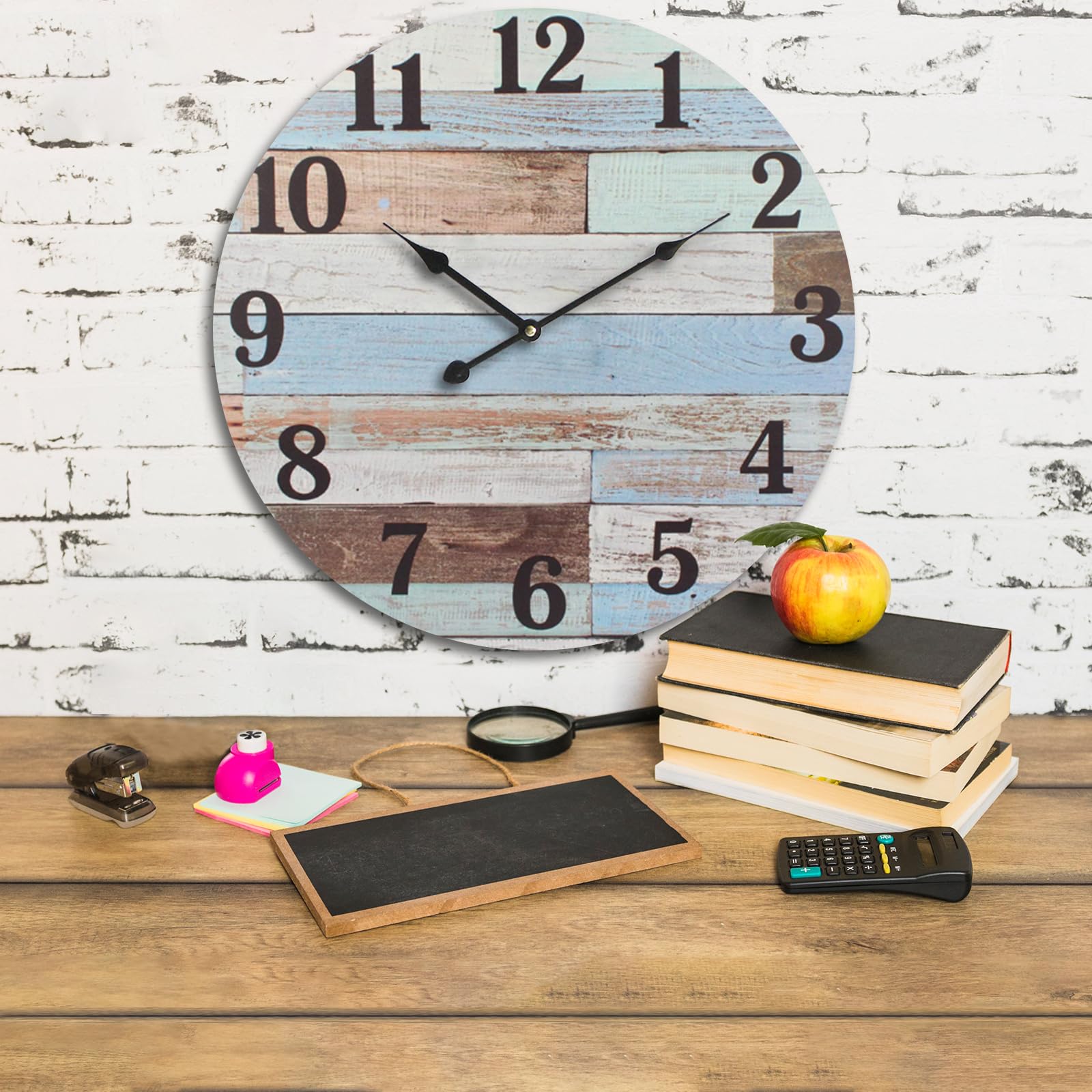 Horloge murale de 61 cm grand format bleu vintage style rétro pour maison