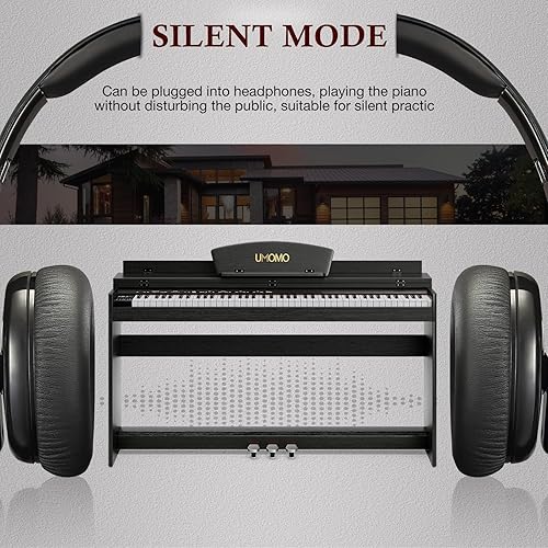 Miniatura 6 de UMOMO Teclado eléctrico de piano digital de tamaño completo de 88 teclas con banco de piano, soporte de música+adaptador de corriente+tablero de 3