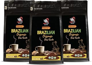 brazilian arabica coffee - BRAZILIAN GROUND COFFEE ORGANIC, 100% Arabica, Medium Roast, low acidity, Fair Trade, non gmo - ground coffee breakfast blend, 3 Bags (36 Oz)