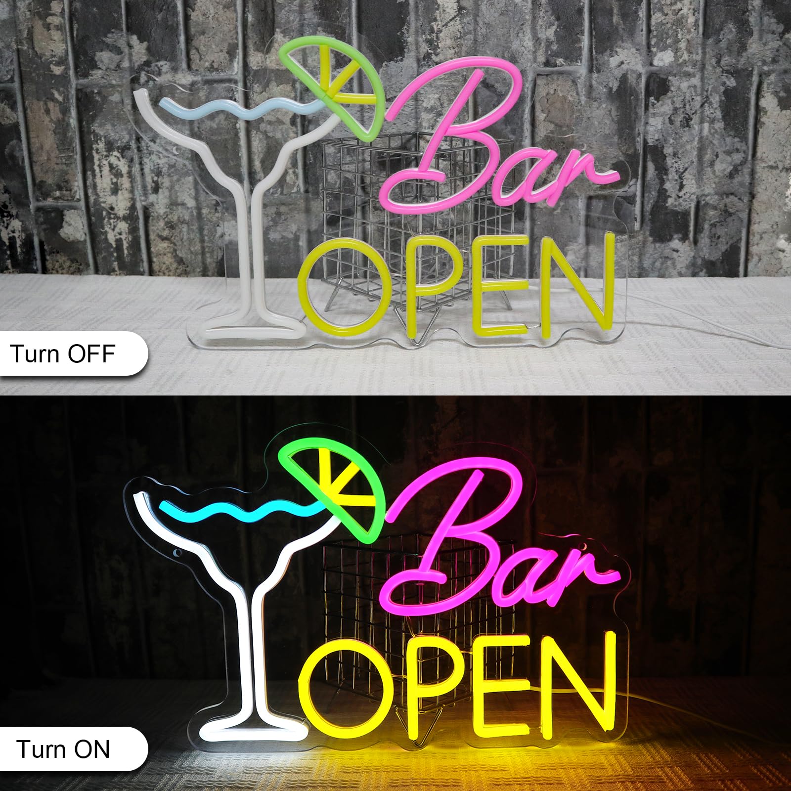 Panneau néon « Bar Open » Enseigne Néon Cocktails pour Décoration Murale Bar Applique Néon USB Led Enseigne Ouverte pour Bar à Bière Club Business Maison Pub Man Cave Décorations de Fête