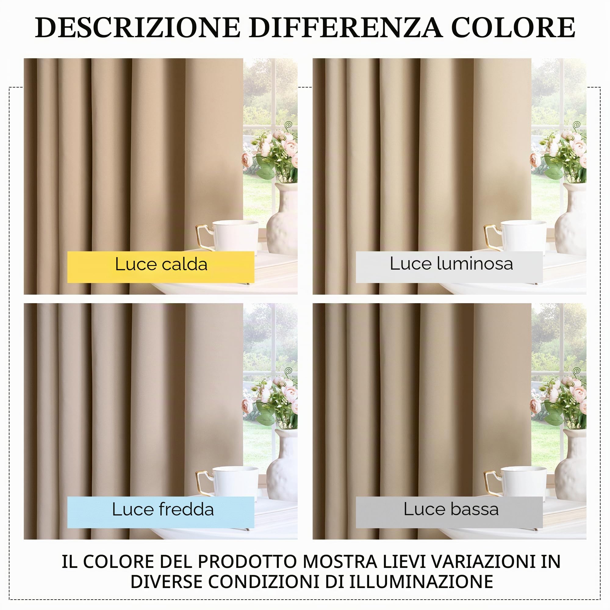 PONY DANCE Anti-UV Tende da Esterno Impermeabili Tende da Sole per Balconi con Anelli 2 Pezzi L132 x A213 CM Blackout Curtains Termiche per Gazebo e Verande, Beige