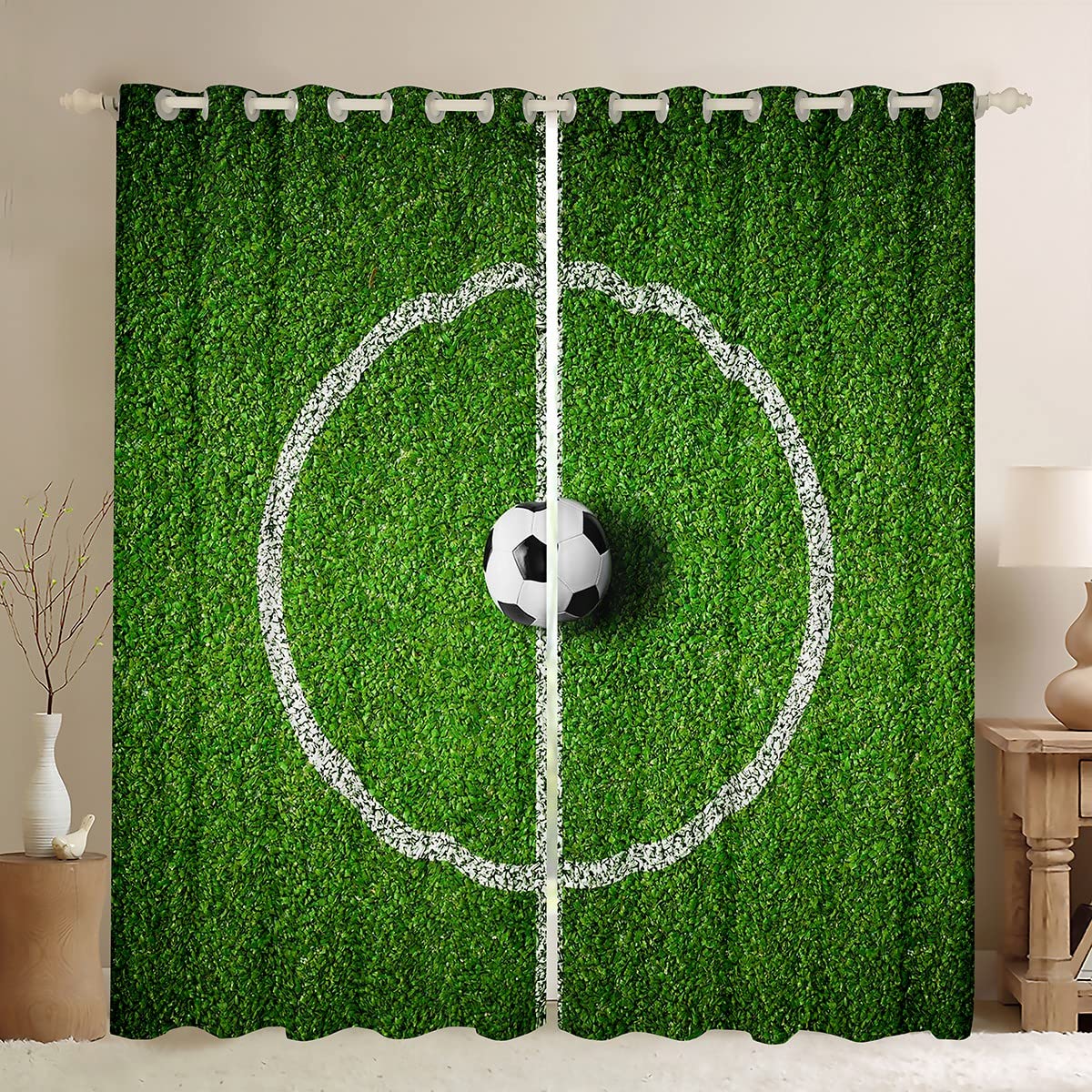 Loussiesd Football Curtain Soccer Ball Window Dreapes Set for Bedroom Football Field Competitive Games Blackout CurtainsSports Window Treatments W52*L63