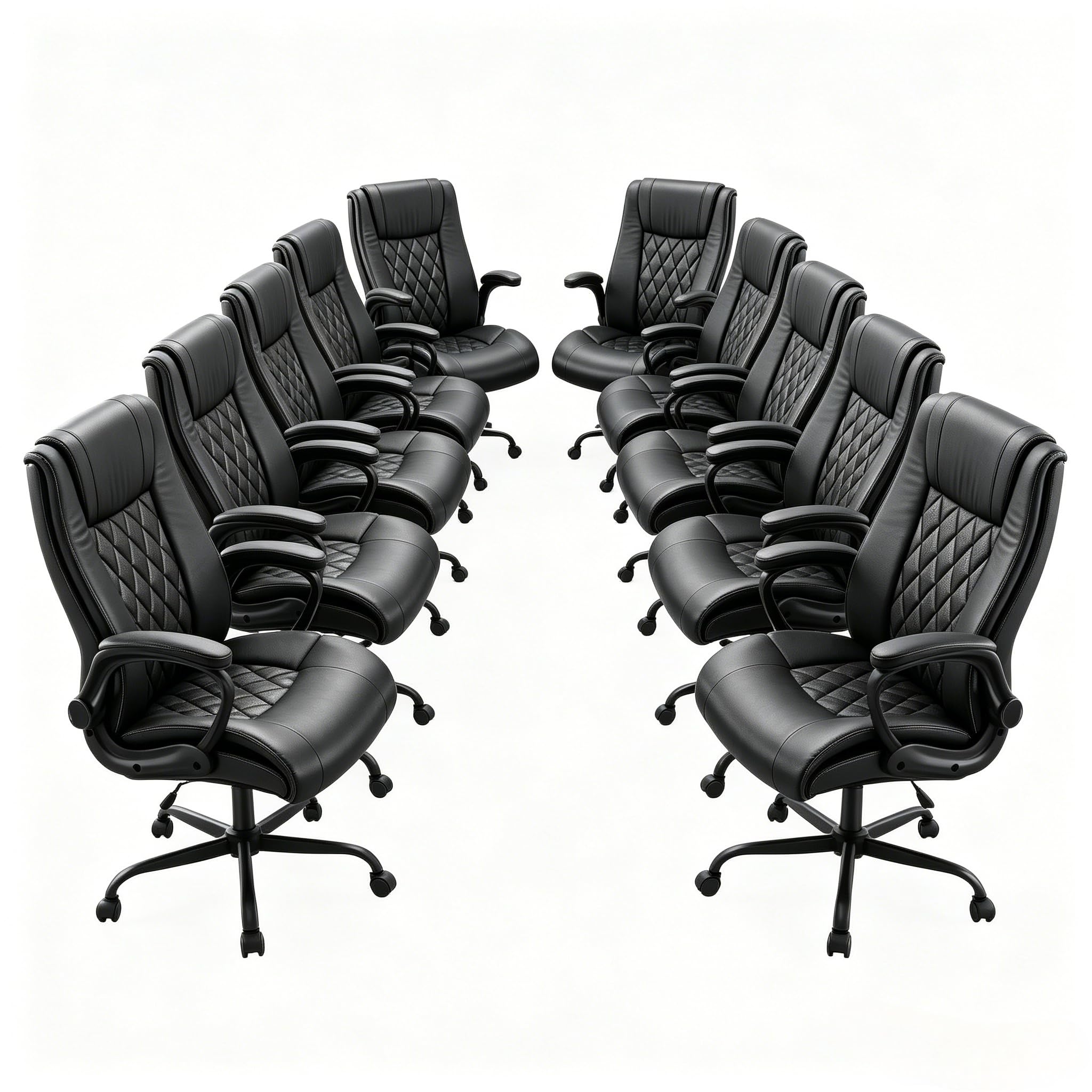 Marsail Executive Office Chair with Flip-up Armrests,PU Leather Ergonomic Office Chair with Tilt Function Height-Adjustable Swivel Rolling for Home Office Working,10PCS