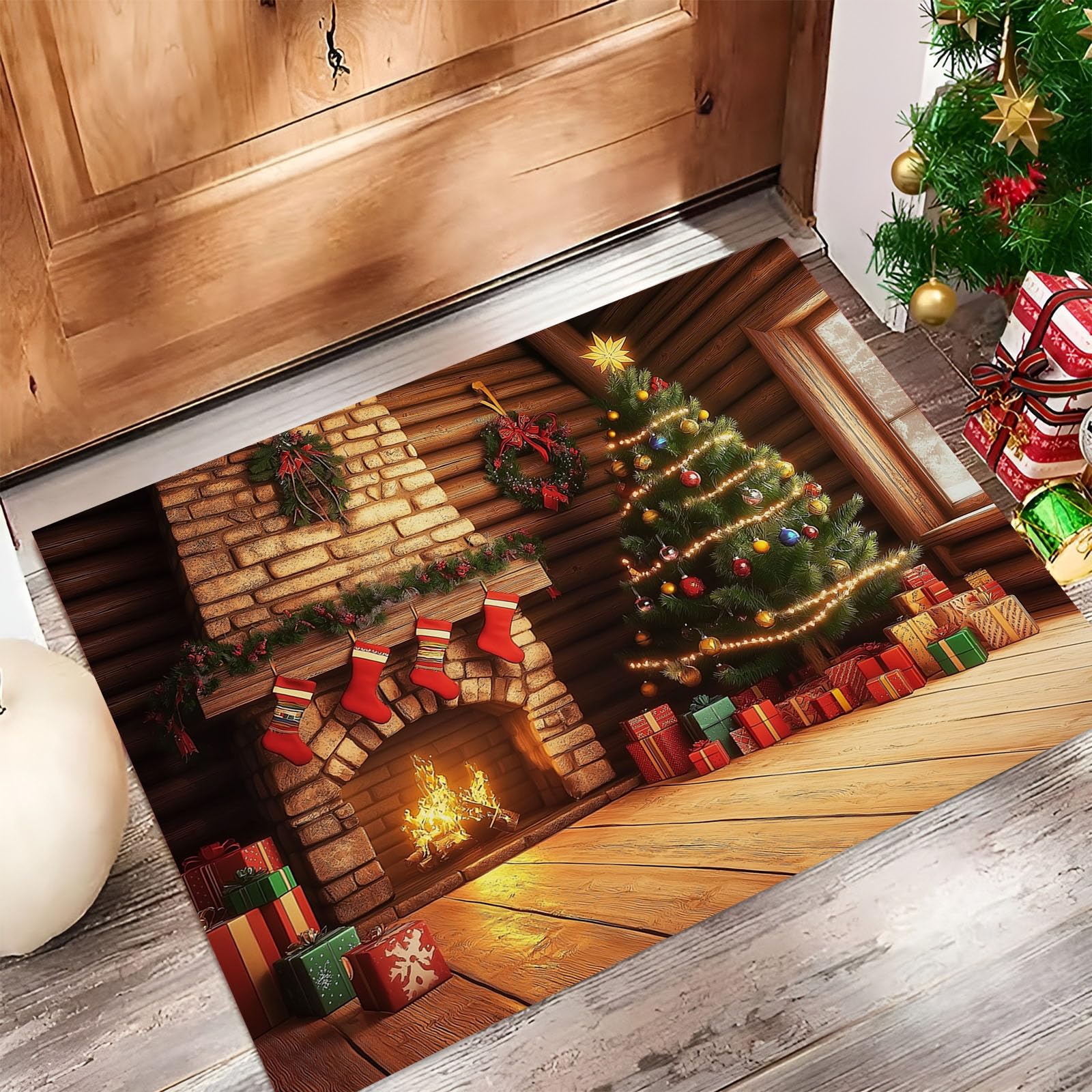 Paillasson de sapin de Noël 50x80cm tapis de sol entrée intérieur