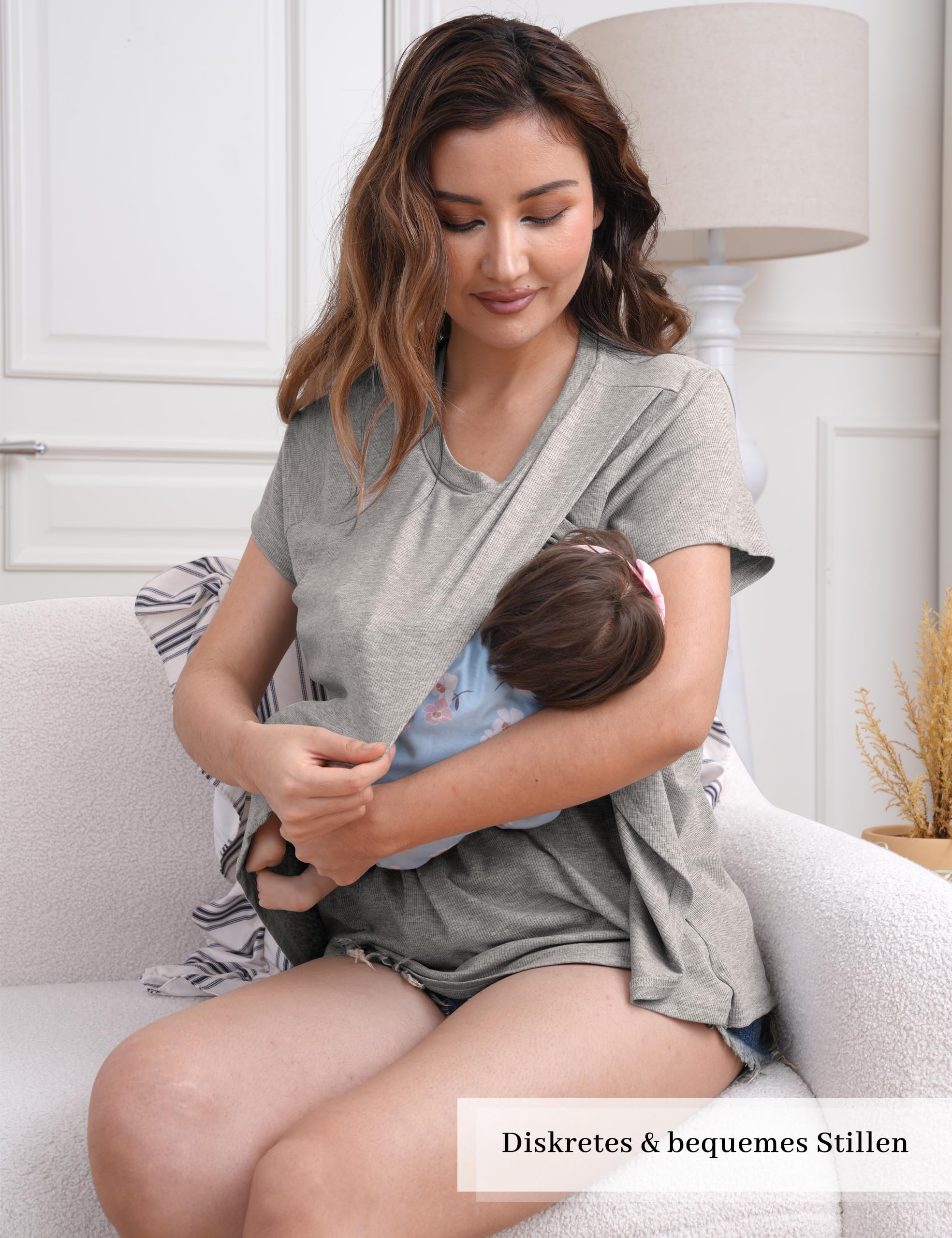 SUNNYBUY Confezione da 3 magliette da allattamento da donna, a maniche corte, con accesso laterale a doppio strato, per gravidanza e allattamento