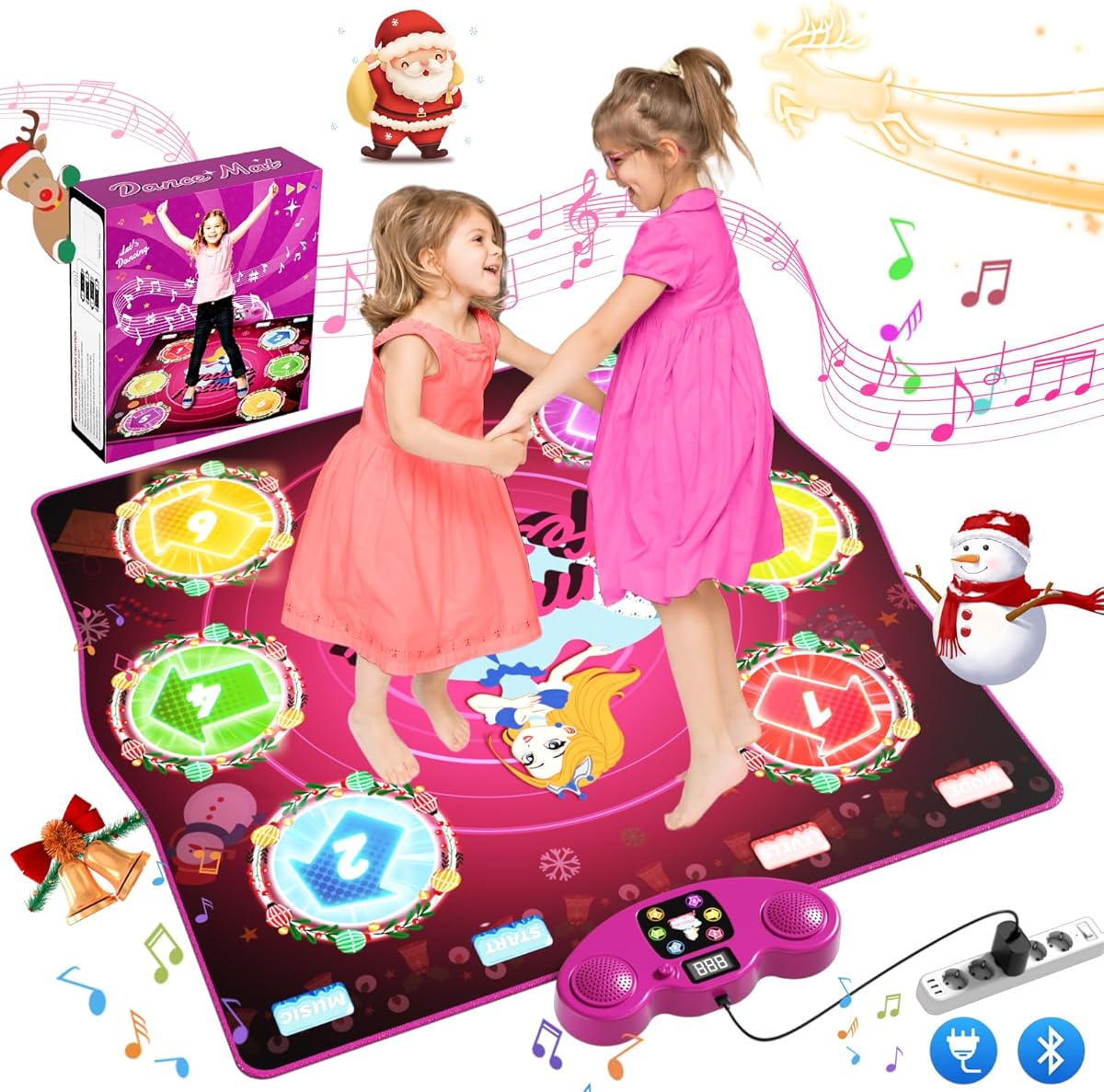 Tanzmatte für Kinder ab 3 4 5 6 7 8 9 10 11 12 Jahre, Spielteppich Mädchen Spielzeug ab 3-12 Jahre, Geschenke Weihnachten, Type-C Anschluss für Stabile Stromversorgung, Bluetooth Musik, 6 Modi