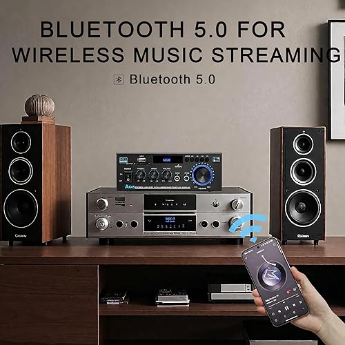Miniatura 7 de AK45 Receptor estéreo Bluetooth y amplificador para audio doméstico, amplificador de alta fidelidad de 2 canales de 300 W x 2 canales con radio FM,