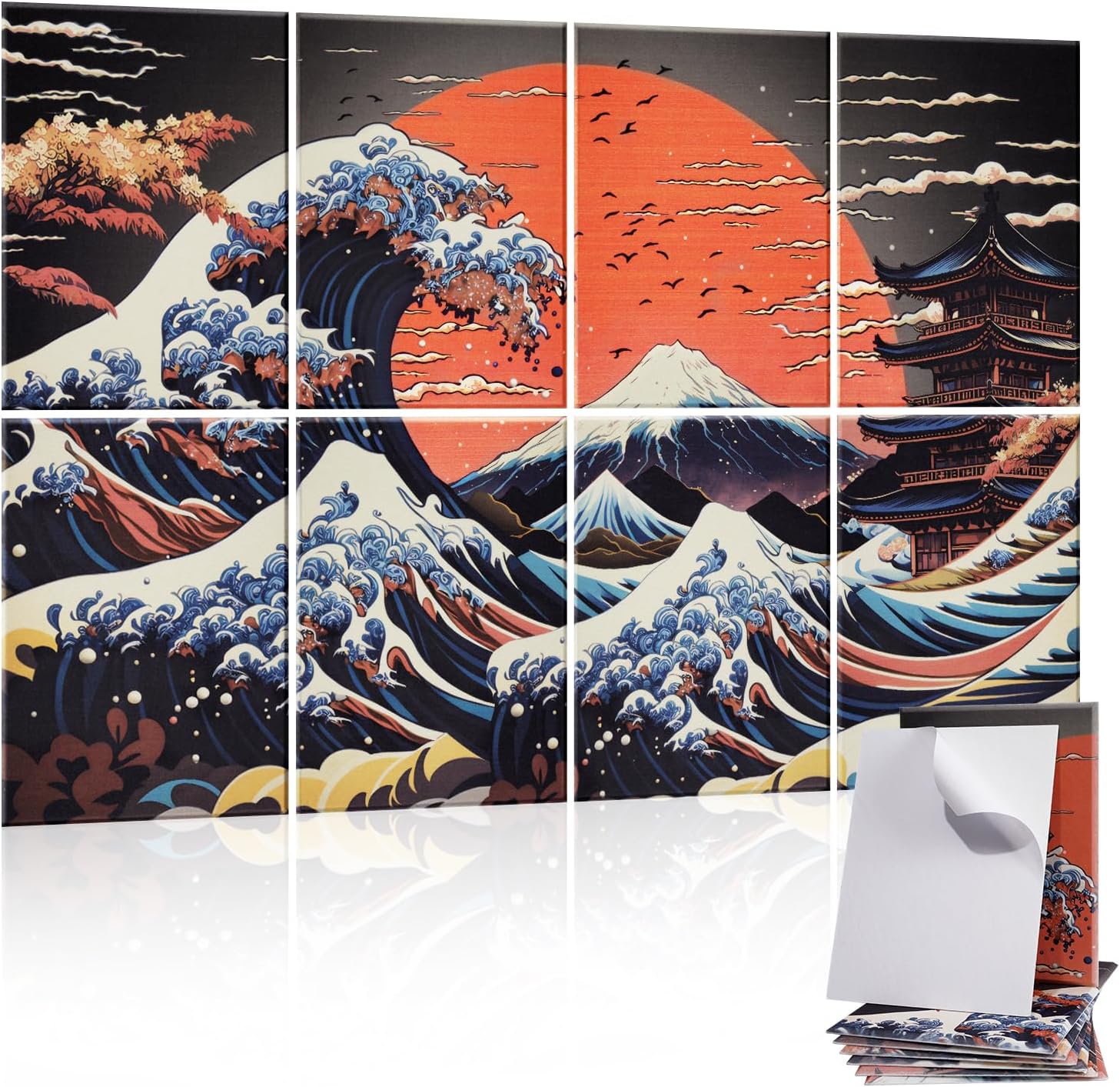 8 Pcs Art Acoustic Wall Panels, 48"X32" Self-adhesive Soundproof Wall Panels, High-Density Sound Absorbing Panel, Acoustic Treatment for Recording Studio, Home, Office (Mount Fuji Sunset)