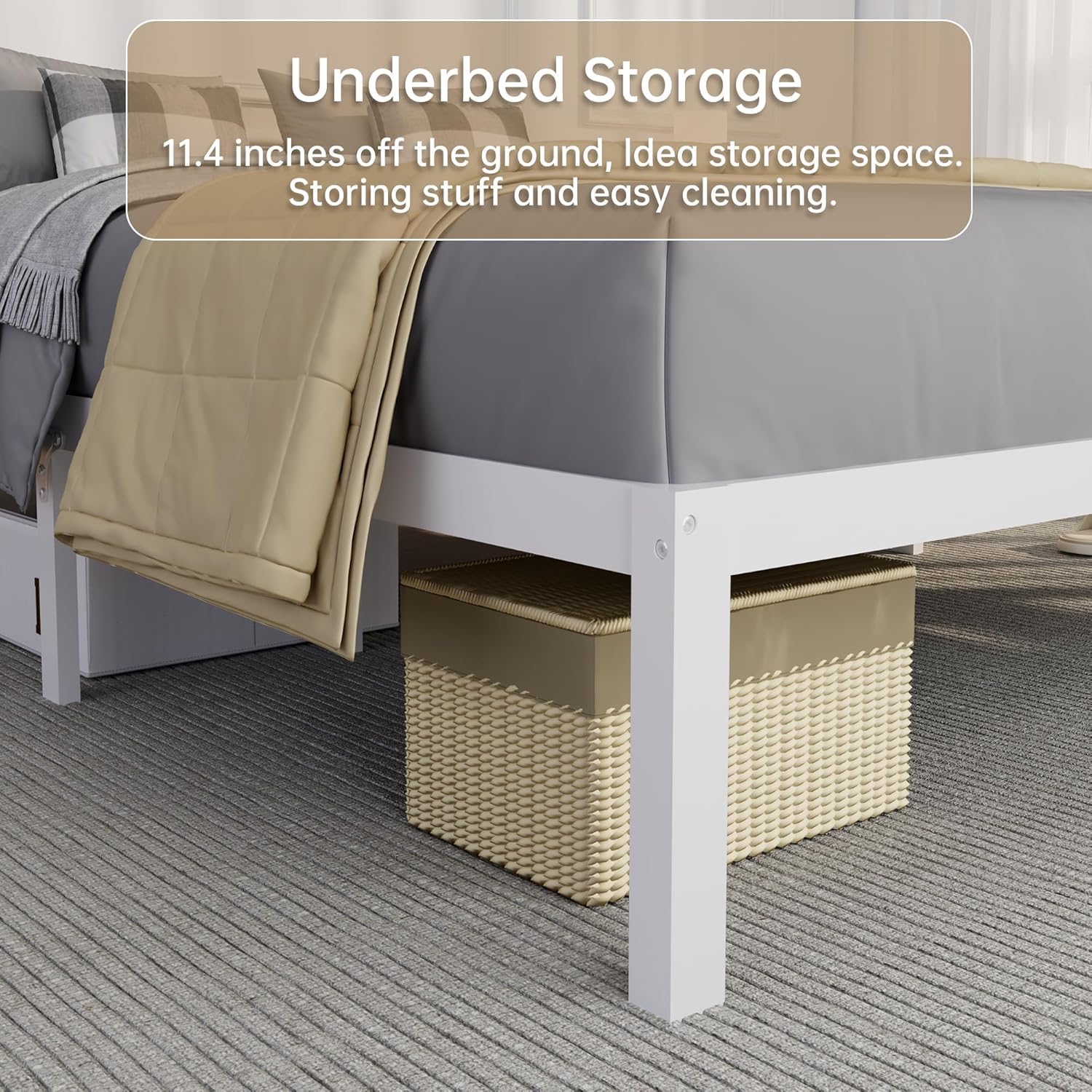 14 Inch Bamboo Bed Frame – Solid Wood Platform Bed Frame, Strong and Stable, with Non-Slip Slats for Support, No Box Spring Needed, Easy to Assemble, Noise-Free (White, Twin)