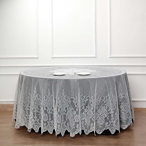 Miniatura 4 de Tableclothsfactory Mantel redondo de encaje marfil de 120 pulgadas para banquetes, fiestas, bodas, eventos, decoración del hogar