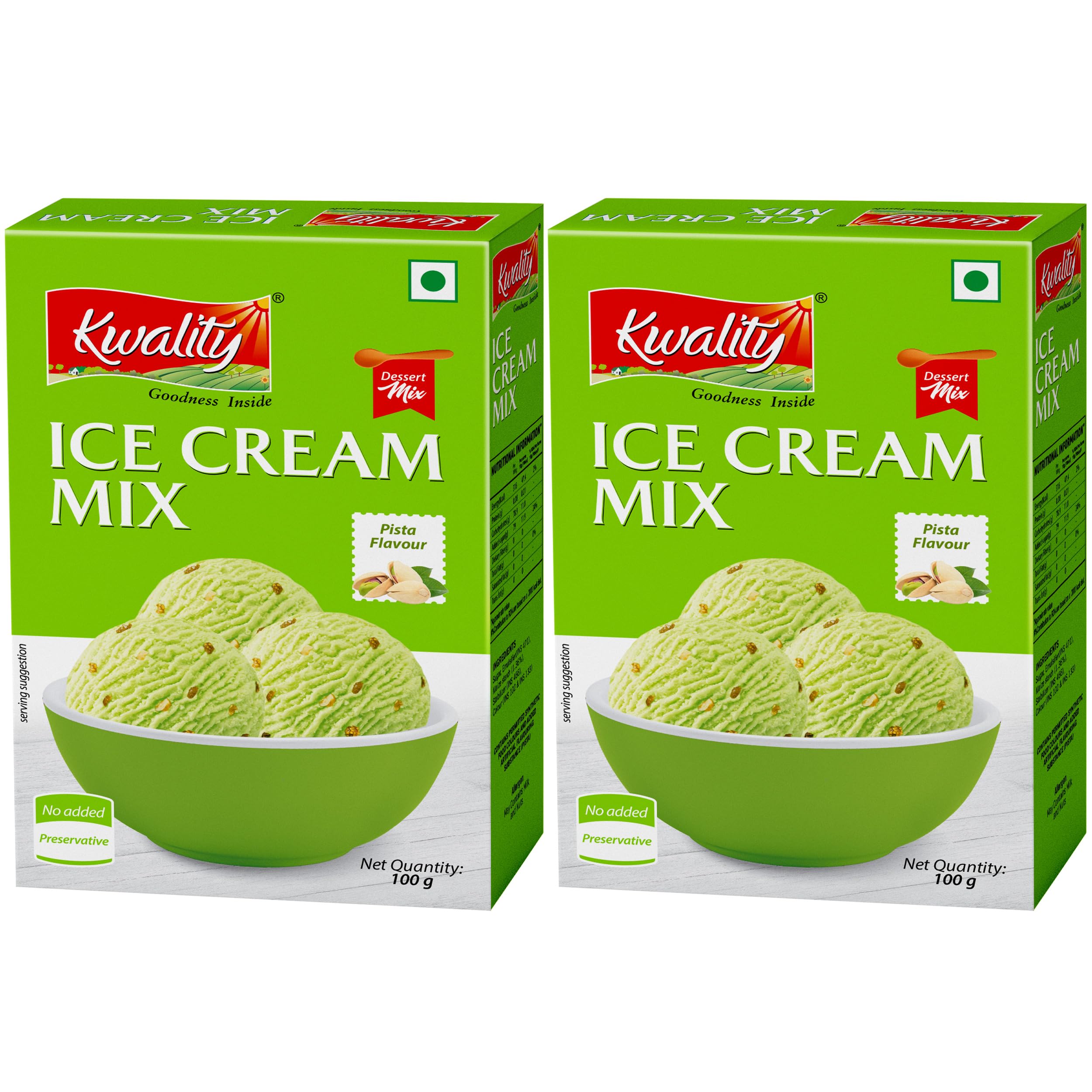 KWALITY Pista Ice Cream Mix 100g (Pack of 2) | Quick, Easy, and Delicious Summer Treat Ready Mix, No Preservatives, No Hassle.