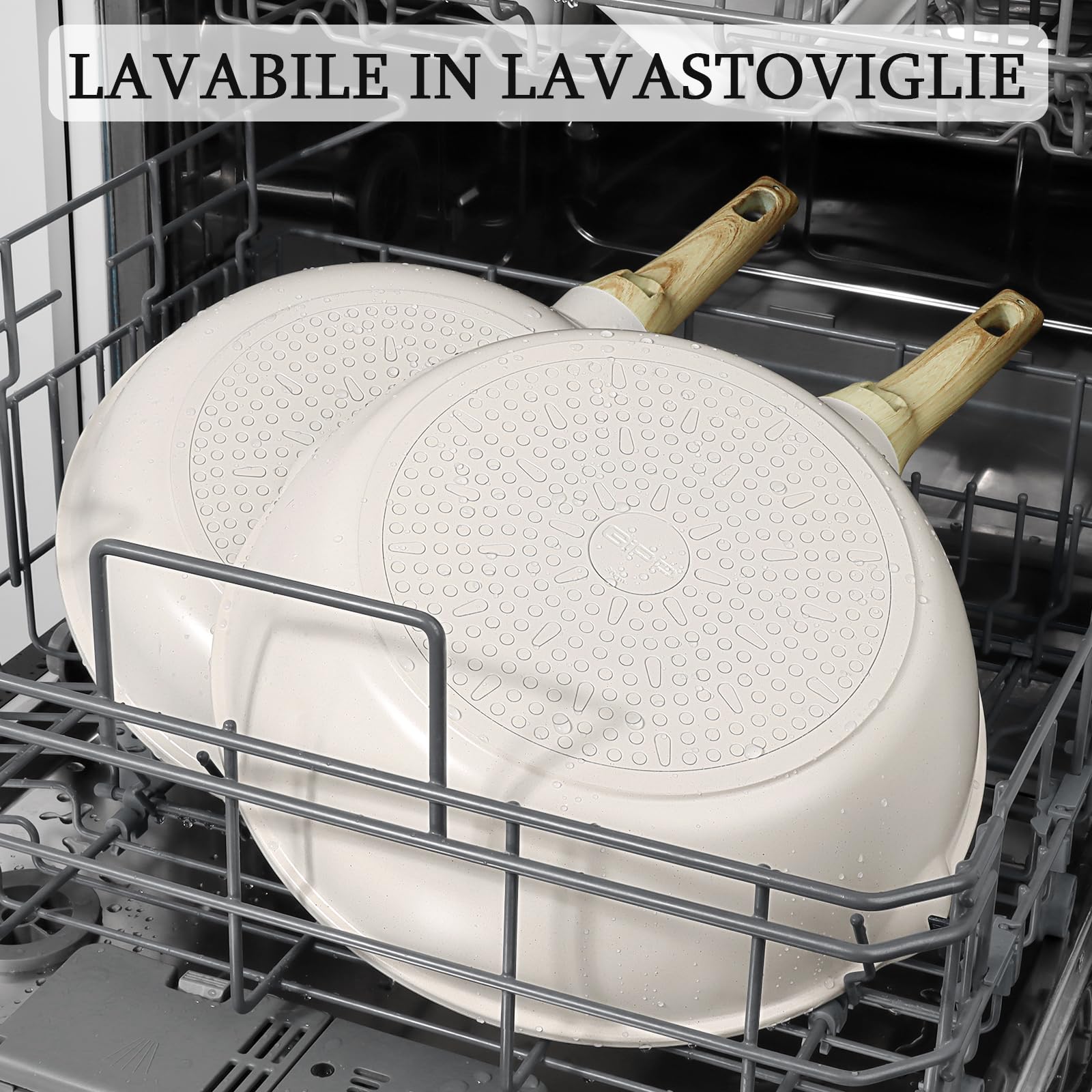 GiPP Padella Antiaderente Padella In Granito Da 4,3 L Con Coperchio, Beccuccio E Manico Raffreddato, Padell Antiaderente Non Tossica, Pentola Per Induzione, Senza Pfoa (Bianco, 28cm)