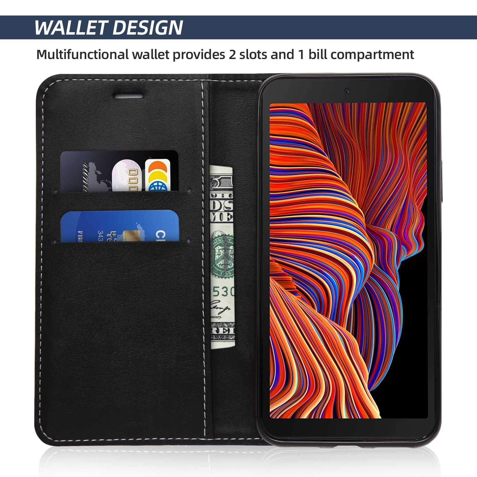 Coque pour Galaxy Xcover 5, Portefeuille Etui en Cuir PU, Magnétique Protection Housse Coque pour Samsung Galaxy Xcover 5, Noir - 3