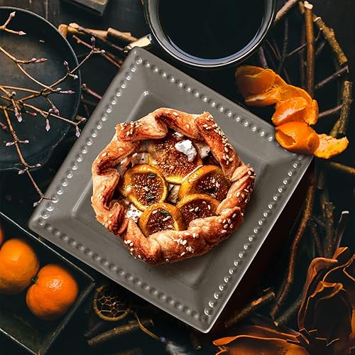 Miniatura 3 de Platos de Aperitivo y Postre en Relieve, Juego de 4, Platos Cuadrados de 6 Pulgadas de Color Gris para Snack y Restaurante, Aptos para Lavavajillas