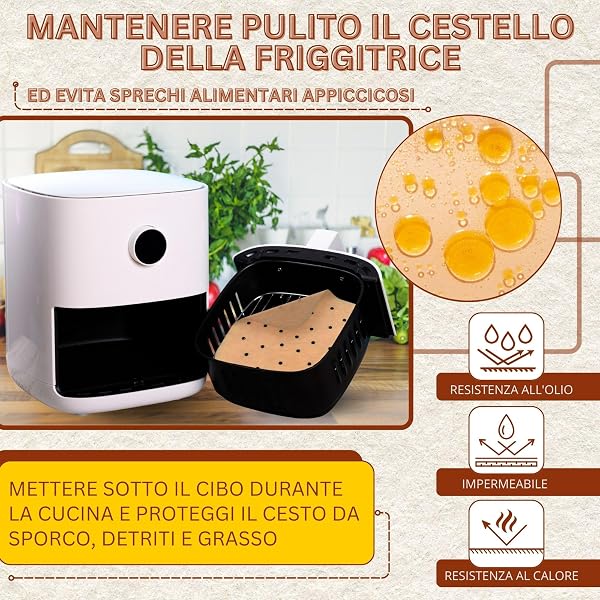 200/220 Pezzi Carta Forno per friggitrice ad aria BPA Free 20-24cm | Carta Quadrata in Teglia(20-24cm) e 100 Pezzi di Carta Piana(20cm) per gli accessori della friggitrice ad aria. - 4