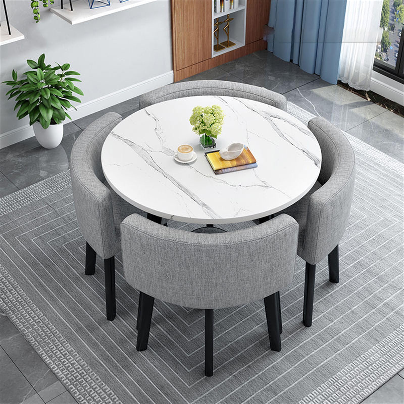 AYCDL Round Office Conference Table Set with 4 Chairs Small Meeting Room Furniture for Office Reception Kitchen Dining Table for Meetings and Negotiation 80,P