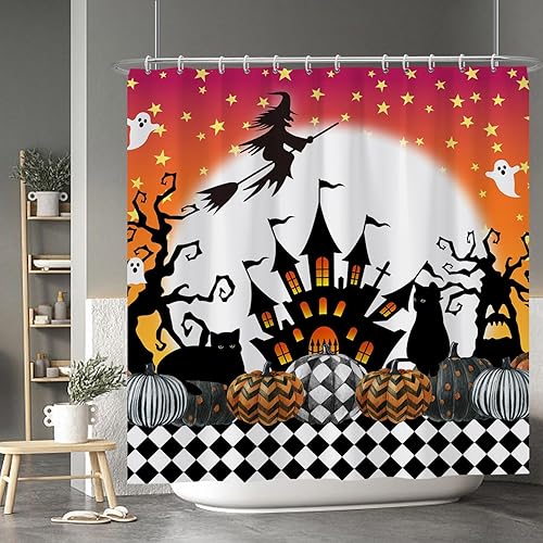 Miniatura 187 de Baocicco Juego de cortinas de ducha de fantasmas de Halloween, encantadores fantasmas de dibujos animados, divertidos trucos o tratos, cortinas de