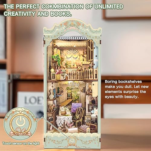 Miniatura 4 de Losbenco Kit de rincón de libros, casa de muñecas de bricolaje, estante de libros, decoración de callejón, kit en miniatura de rincón de libros con