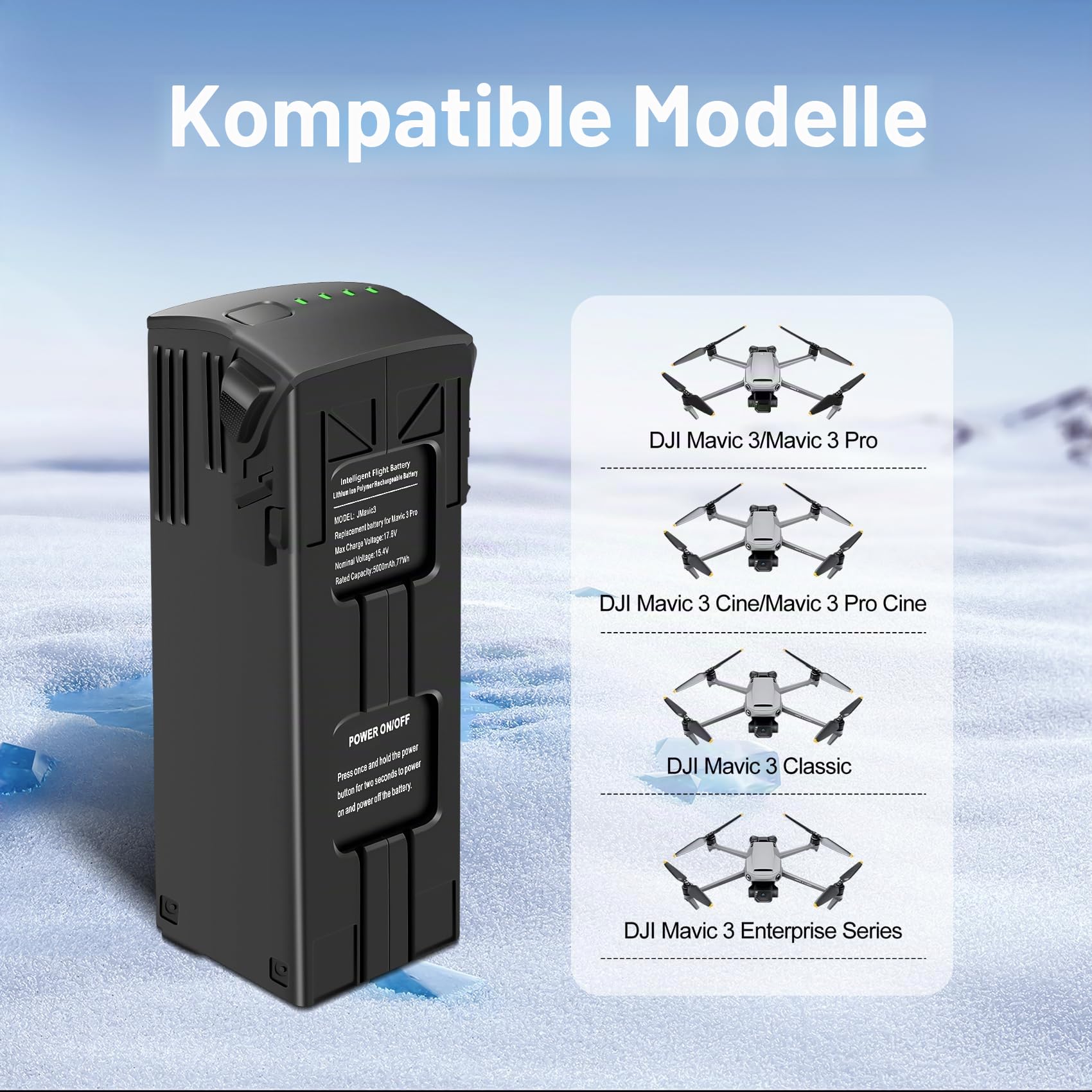 Mavic 3 Series Intelligent Flight Akku 1 Stück 15.4V 5000mAh Unterstützt bis zu 46 Minuten Flugzeit kompatibel mit DJI Mavic 3/3 Pro,Mavic 3/3 Pro Cine,Mavic 3 Classic,Mavic 3 Enterprise Serie