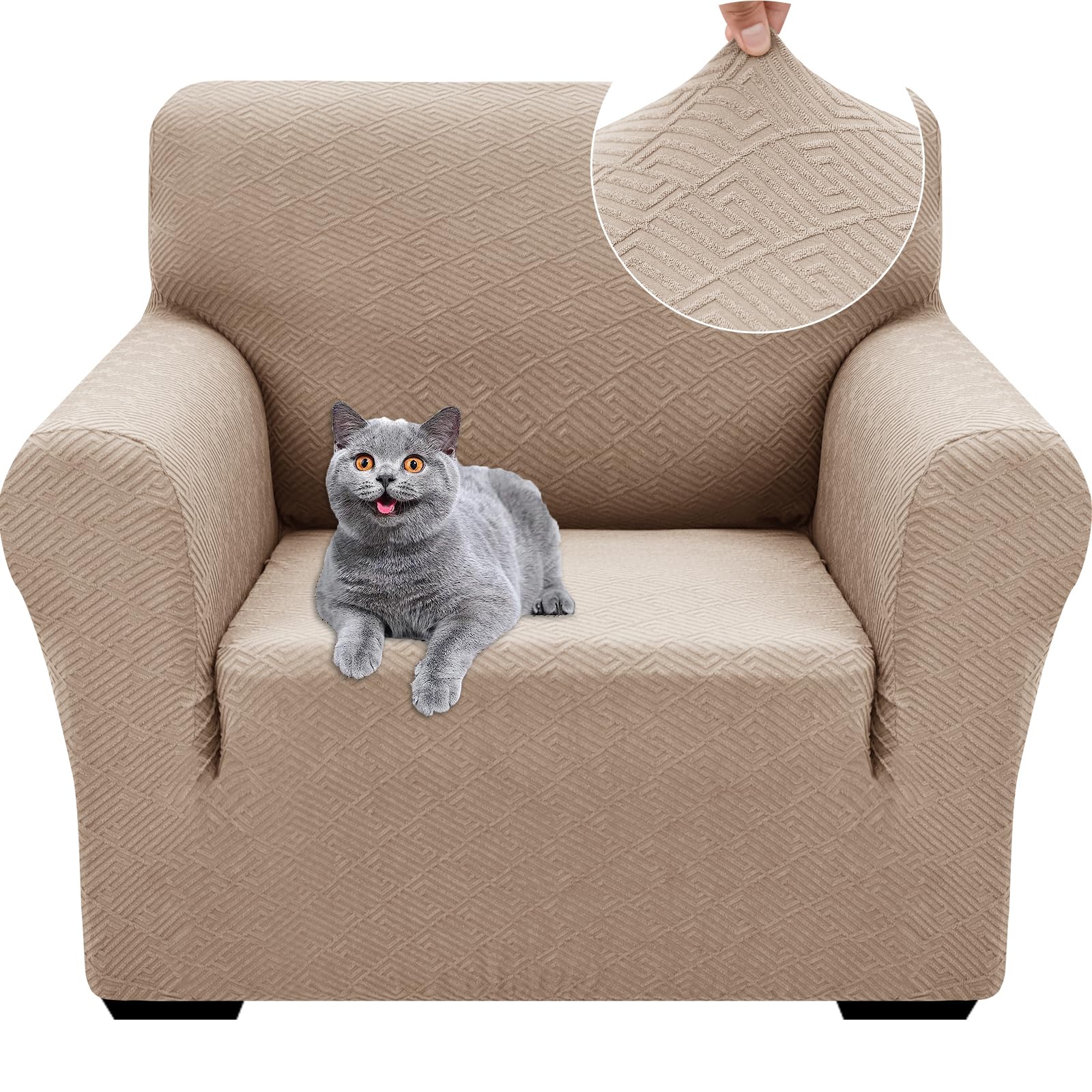Ystyle Copridivano 1 Posti Con Braccioli, Copripoltrona Elasticizzato, Copri Divano Antigraffio Gatto Cani, Copridivani Antiscivolo Antimacchia, Universale Sofa Cover Moderno, Cachi