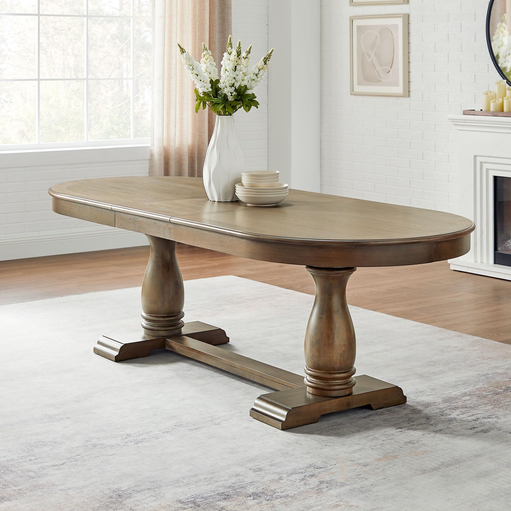 kevinplus 94.06'' Extendable Dining Table Rustic Wood Oval Dining Kitchen Dinner Table for 4-8, Modern Mid-Century for Living Room, White Oak