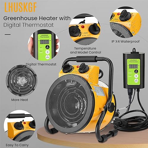 Miniatura 3 de Greenhouse Heater with Digtal Thermostat, Grow Tent Heaters, Overheat Protection, Fast Heating for Green House, Flower Room, BK