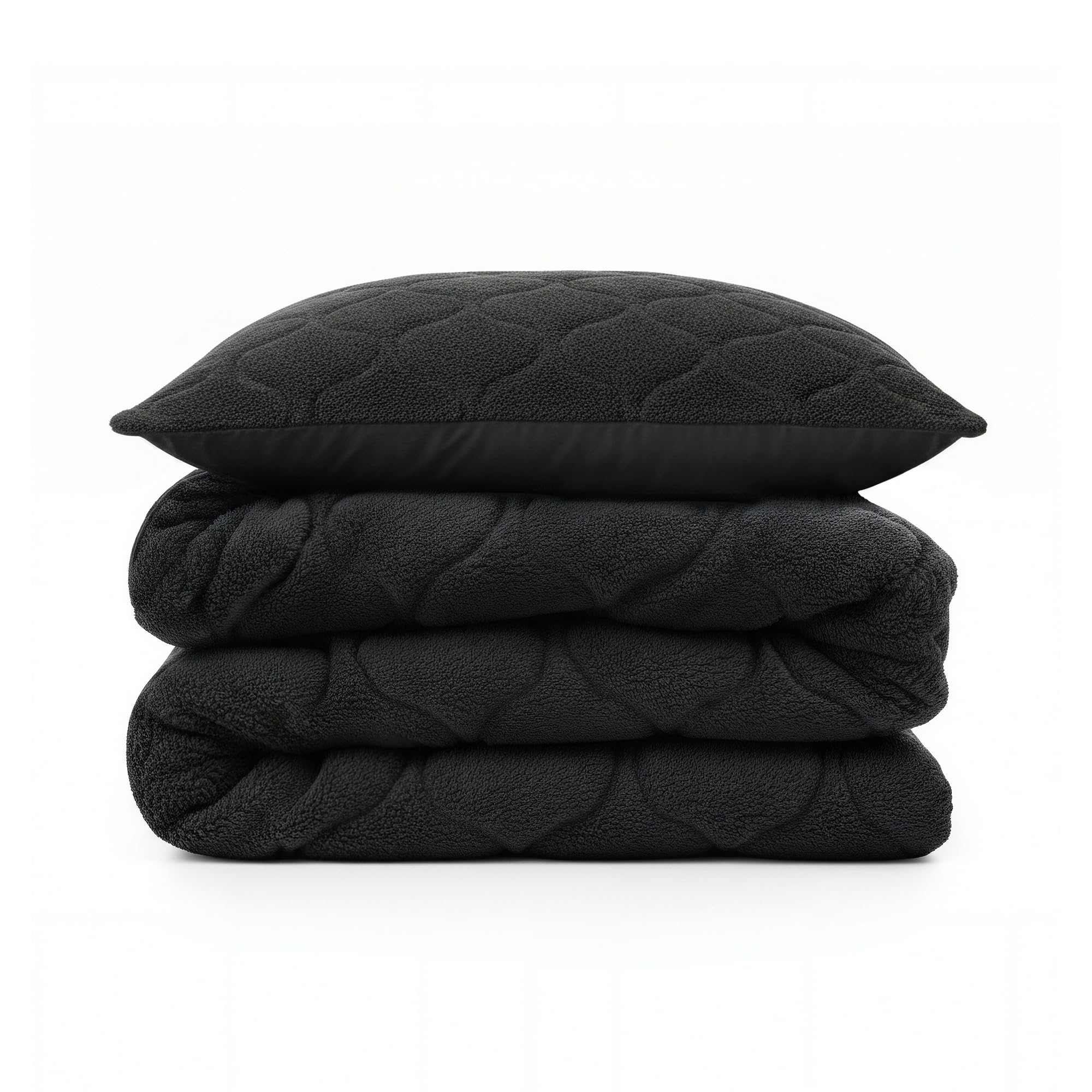 Sleeptime Bettdecke ohne Überzug - Teddy Premium - Schwarz - Doppelbett - 240 x 200 - Superweich & Waschbar - Inklusive Kissenbezüge
