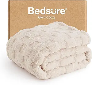 Bedsure GentleSoft Twin Blanket for Bed Light Beige - Super Soft Cozy Blankets for Women Men Girls, Cute Fuzzy Fleece Throws for Bedroom Couch, 60x80 Inches