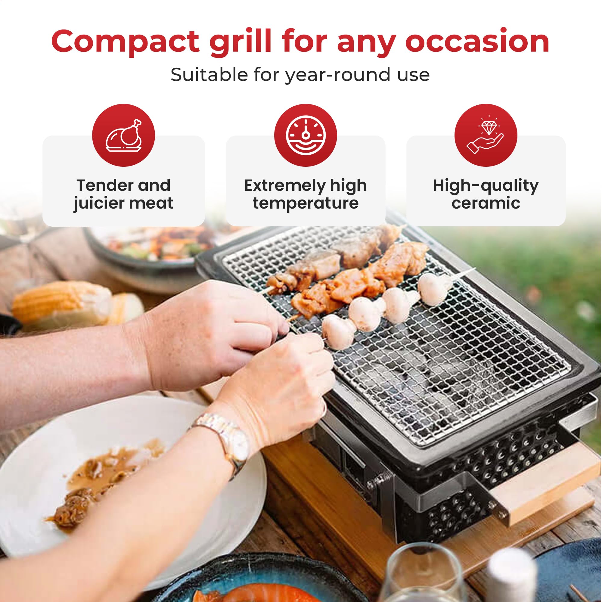 Bbq Da Tavolo KEKAI Barbecue A Carbone Portatile Pieghevole Con Ruote Per Facilitare Il Trasporto Flathead 50 X 47 X 79 Cm Occupa Il Minimo Spazio Di Forma Quadrata In Colore Rosso - Foto 6