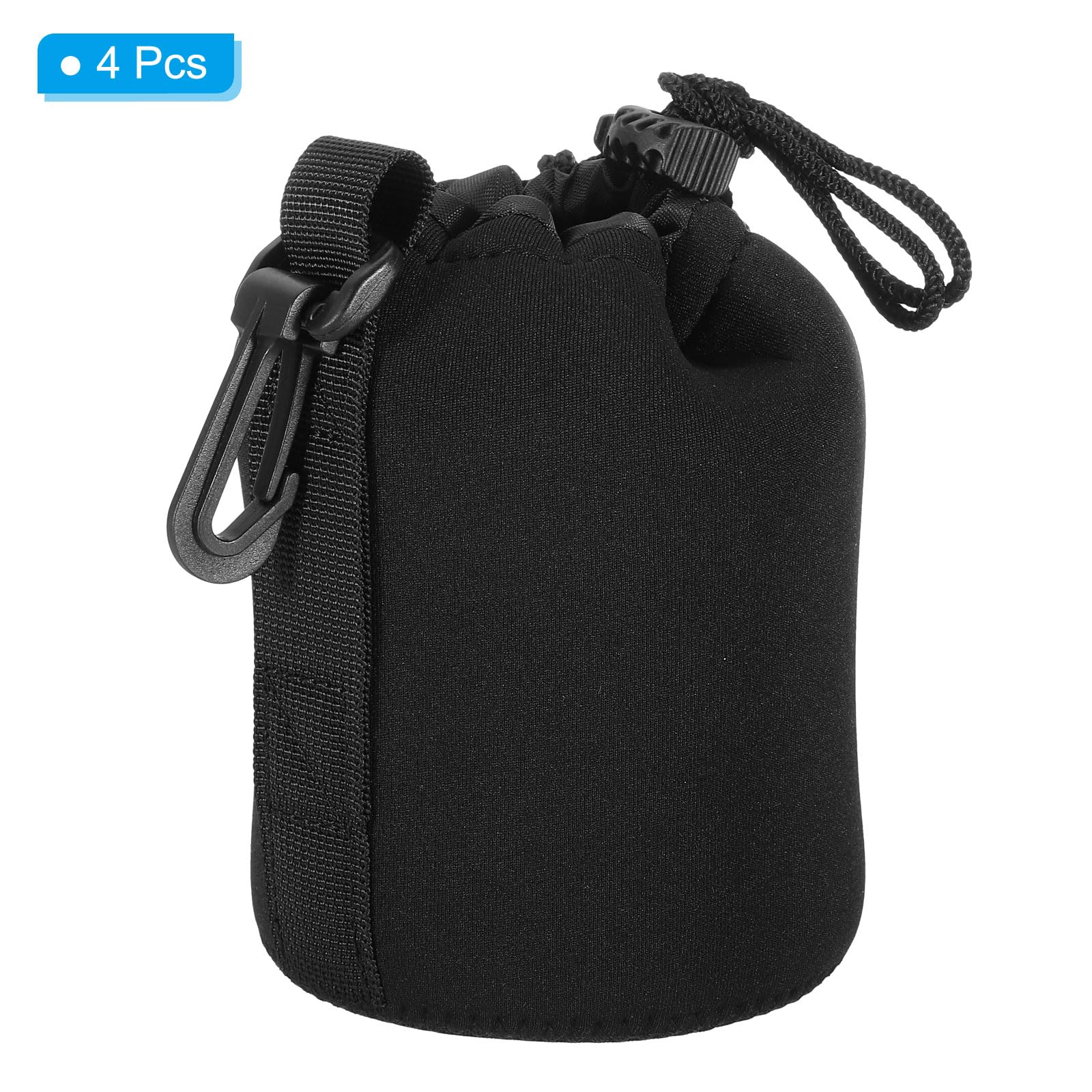 PATIKIL Borsa per Obiettivo Fotografico, 4 Pz 3.5" Id x 5.5" H Sacchetto Coulisse Neoprene Spesso Protettivo, Custodia per Obiettivo Fotocamera Dslr, Nero per Acqua e Tazze da Caffè
