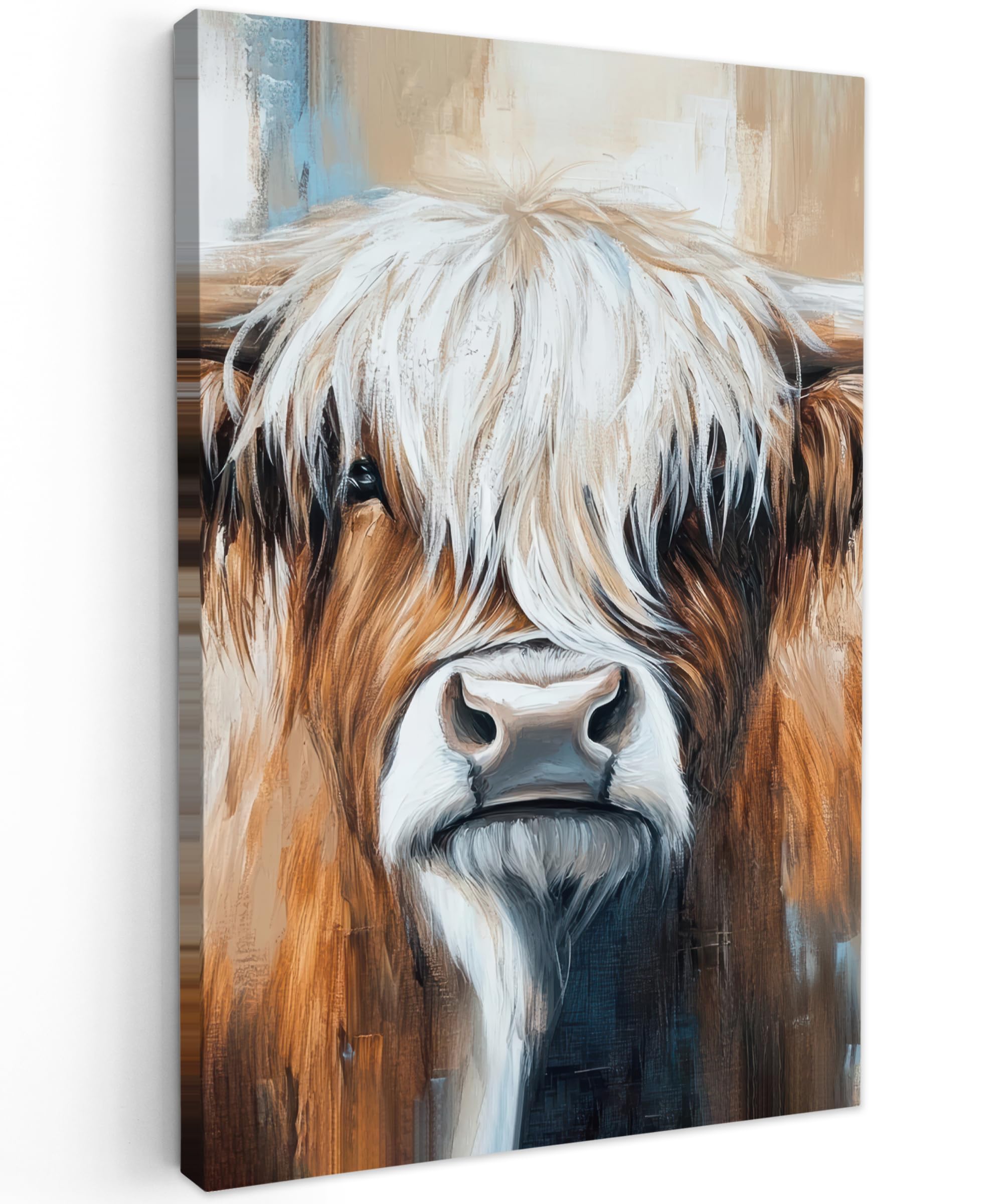 MuchoWow© Canvas Wall Art 31"x47" / 80x120 cm Home Decor Paintings for Living Room Decorations Gifts Hallway Scottish highlander - Street art - Vintage - Cow - Animals — image 1