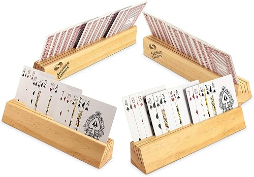 STERLING Juego de 4 soportes de madera para naipes para niños, adultos mayores, bandeja para todos los juegos de cartas y juegos de mesa