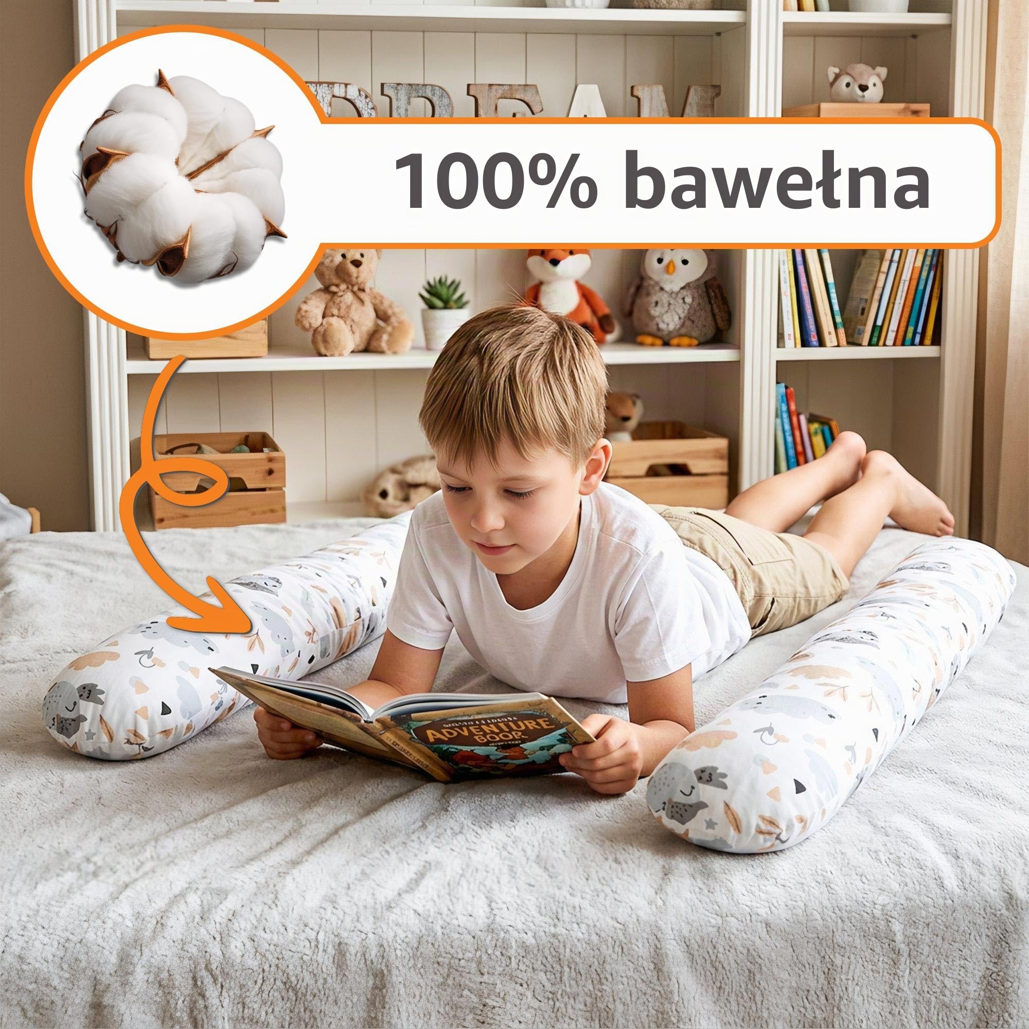 Totsy Baby Poduszka do spania na boku wąż do łóżka, 300 cm, bawełna - poduszka długa poduszka do spania poduszka pod kark, Öko-Tex Safari